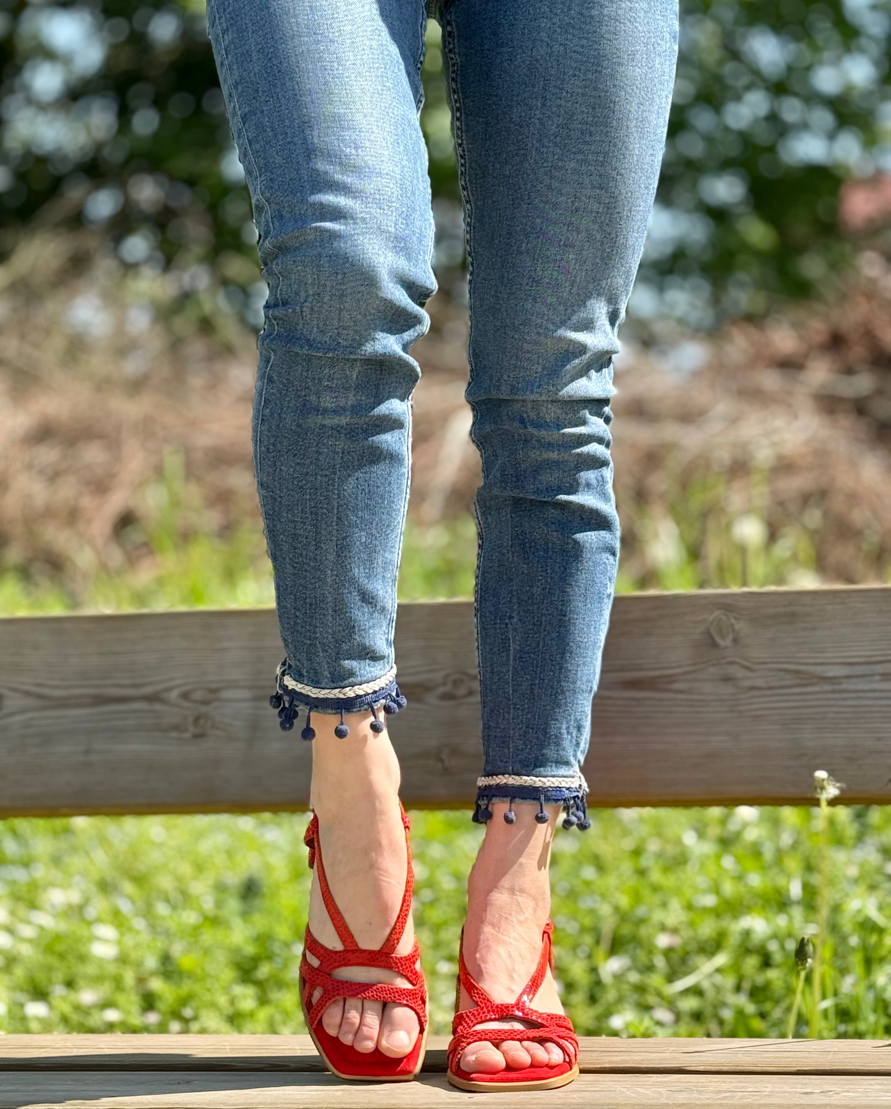 Image of Diaz Red sandalo in nappa rossa stampata tacco 6 cm artigianale Lagattaconglistivali