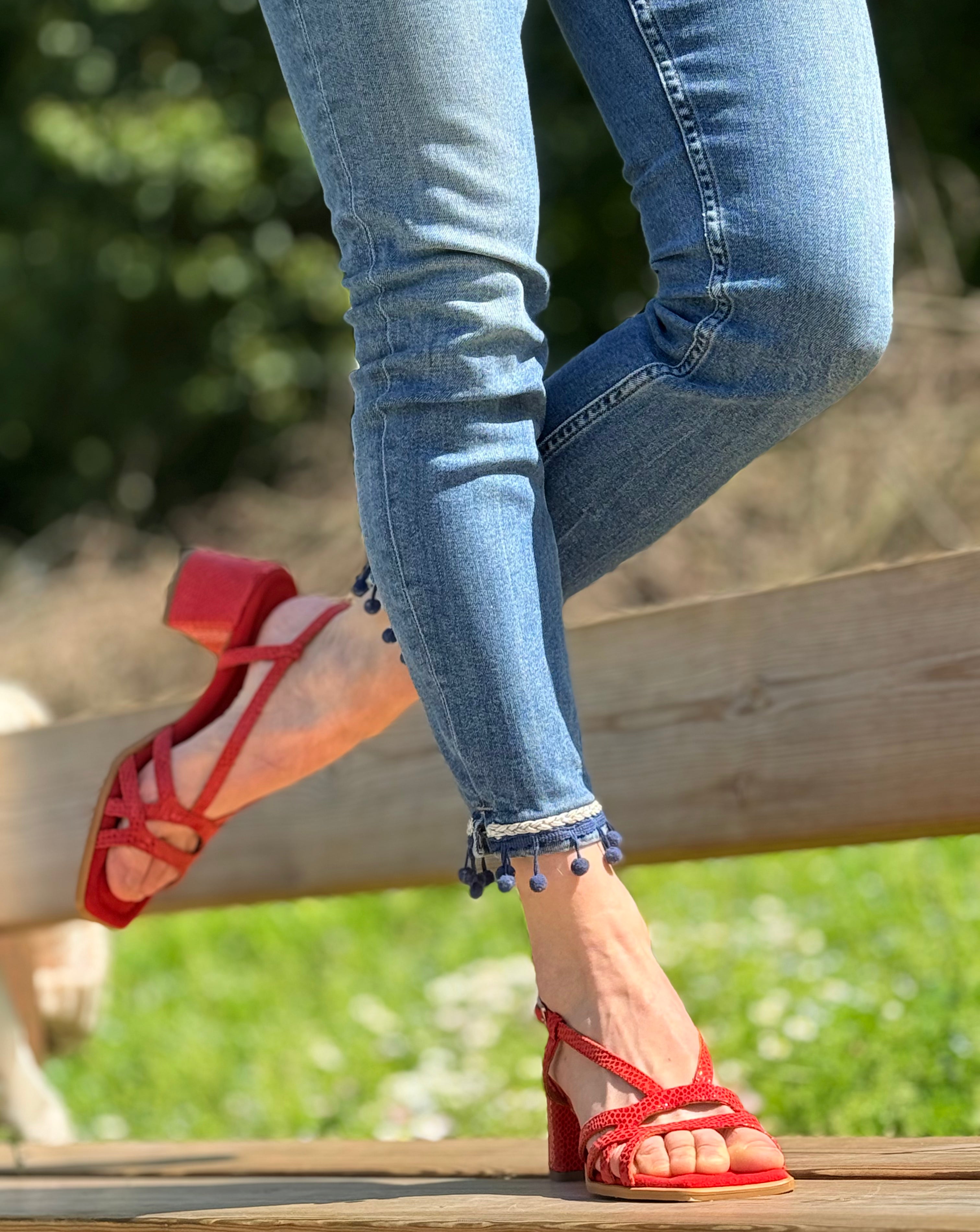 Diaz Red sandalo in nappa rossa stampata tacco 6 cm artigianale Lagattaconglistivali