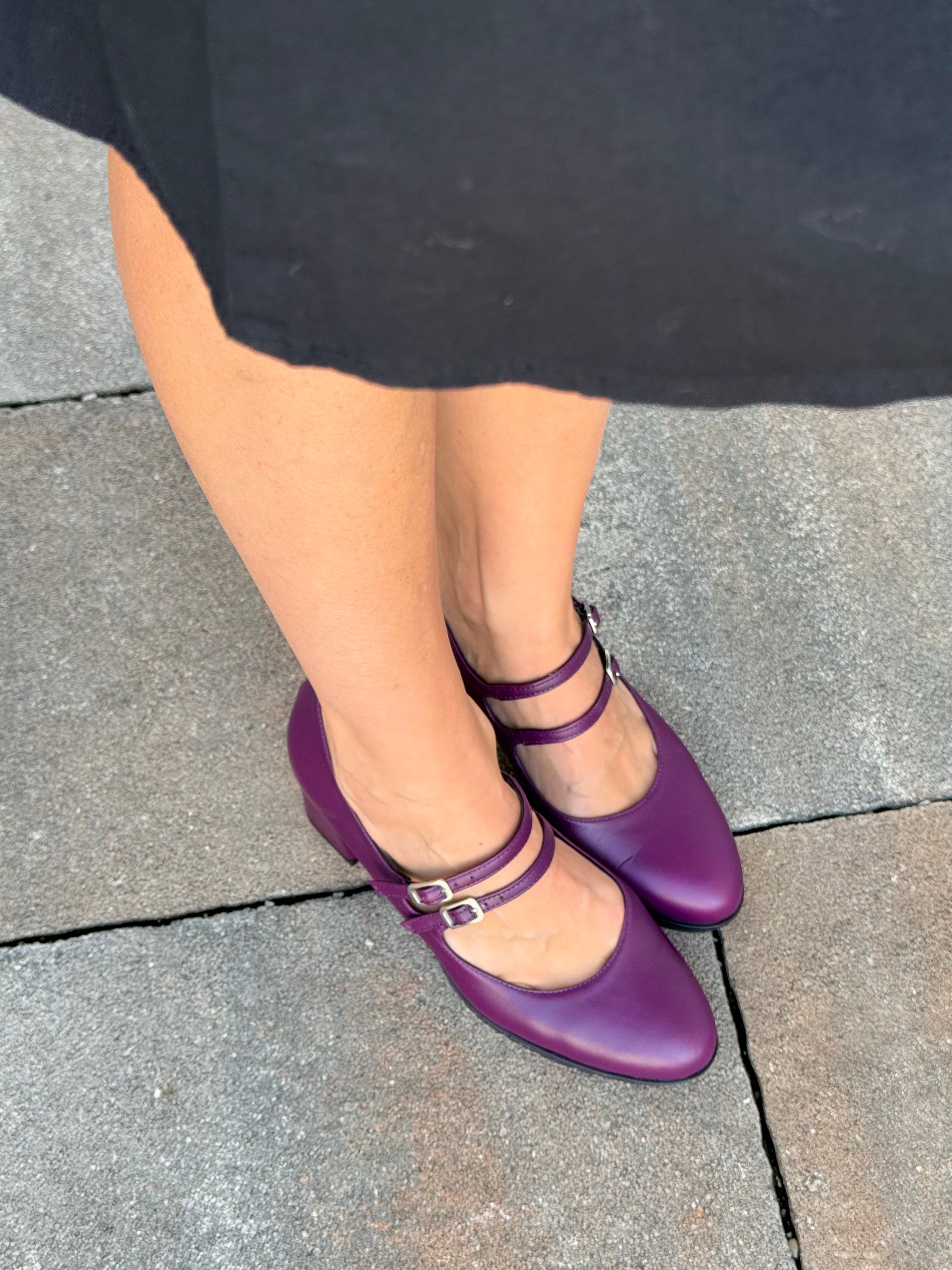 Image of Tetris Purple maryjane in nappa viola tacco 7 artigianale marchigiana