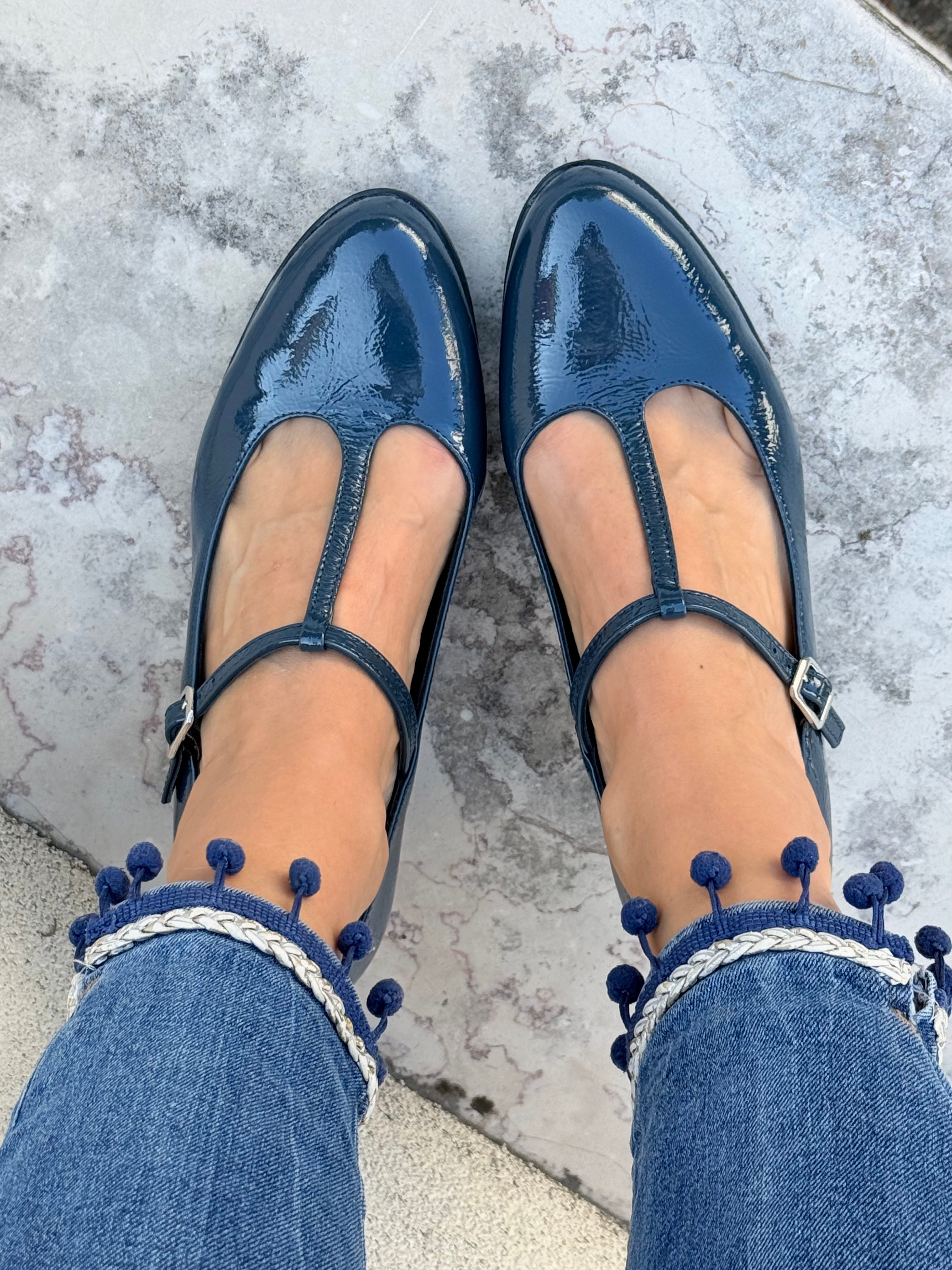 Image of Frog Navy decollete t-bar in naplack blu tacco 7 lav. artigianale marchigiana