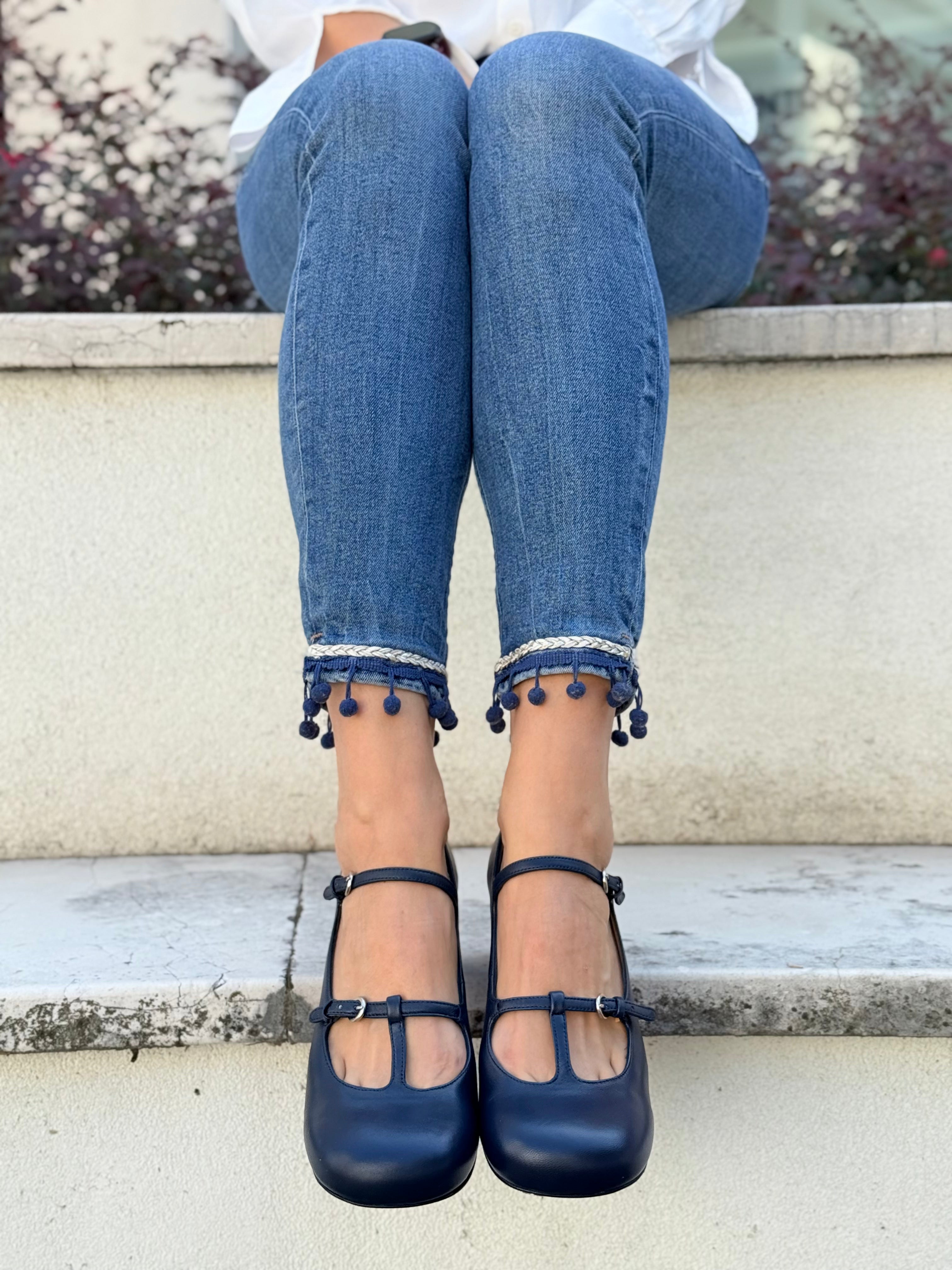 Image of Babette Navy maryjane in nappa blu tacco 3.5 artigianale lagattaconglistivali