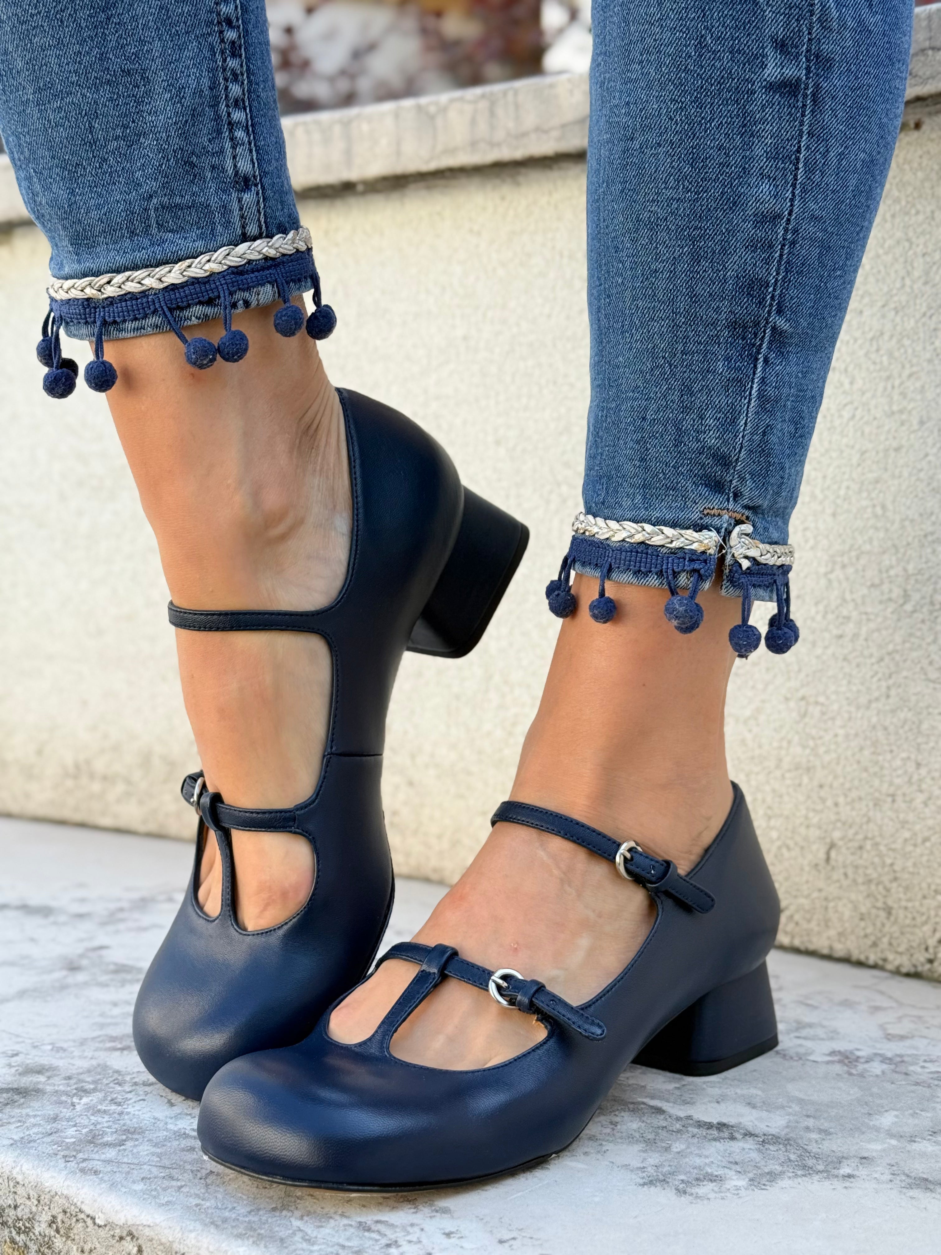 Image of Babette Navy maryjane in nappa blu tacco 3.5 artigianale lagattaconglistivali