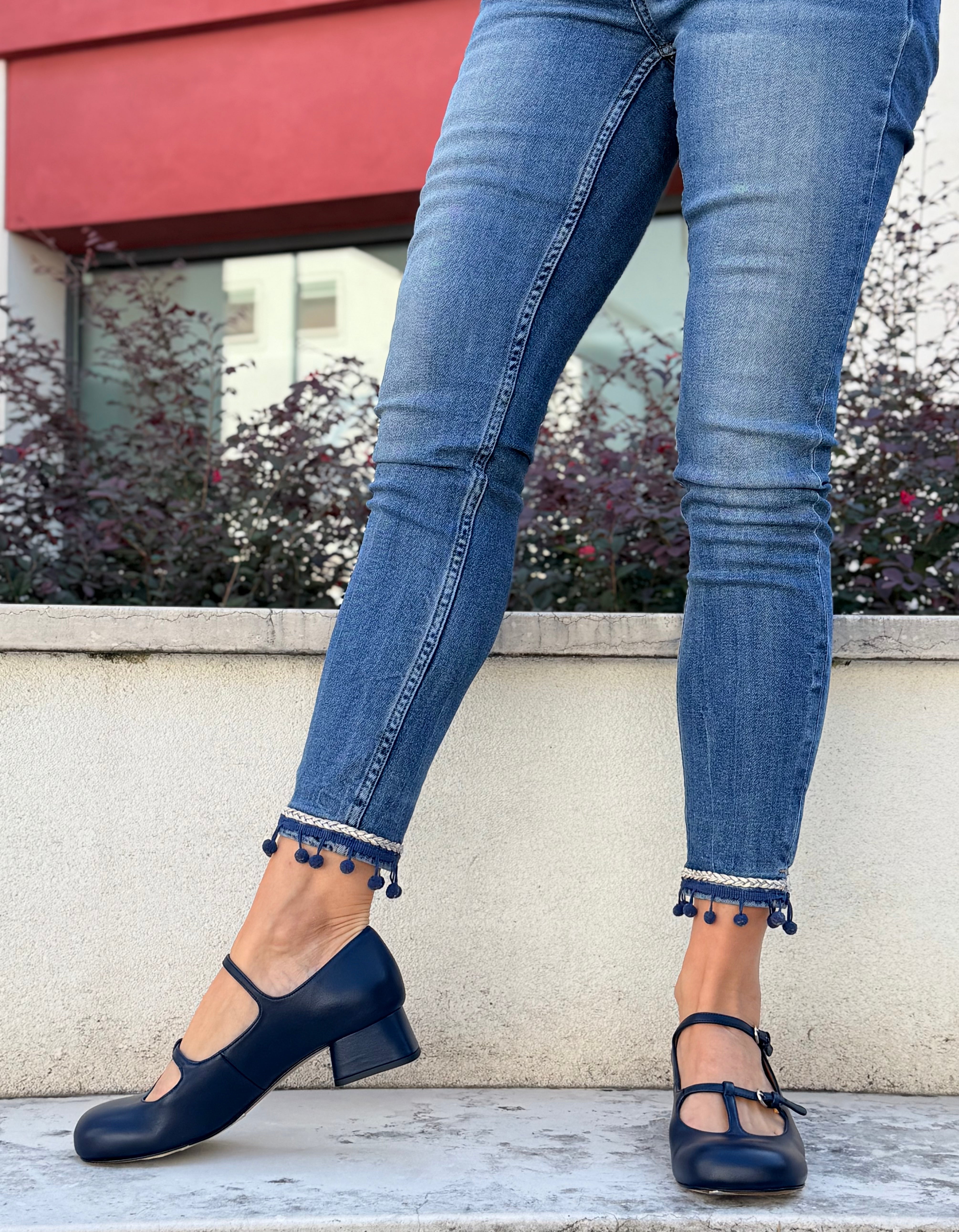 Image of Babette Navy maryjane in nappa blu tacco 3.5 artigianale lagattaconglistivali