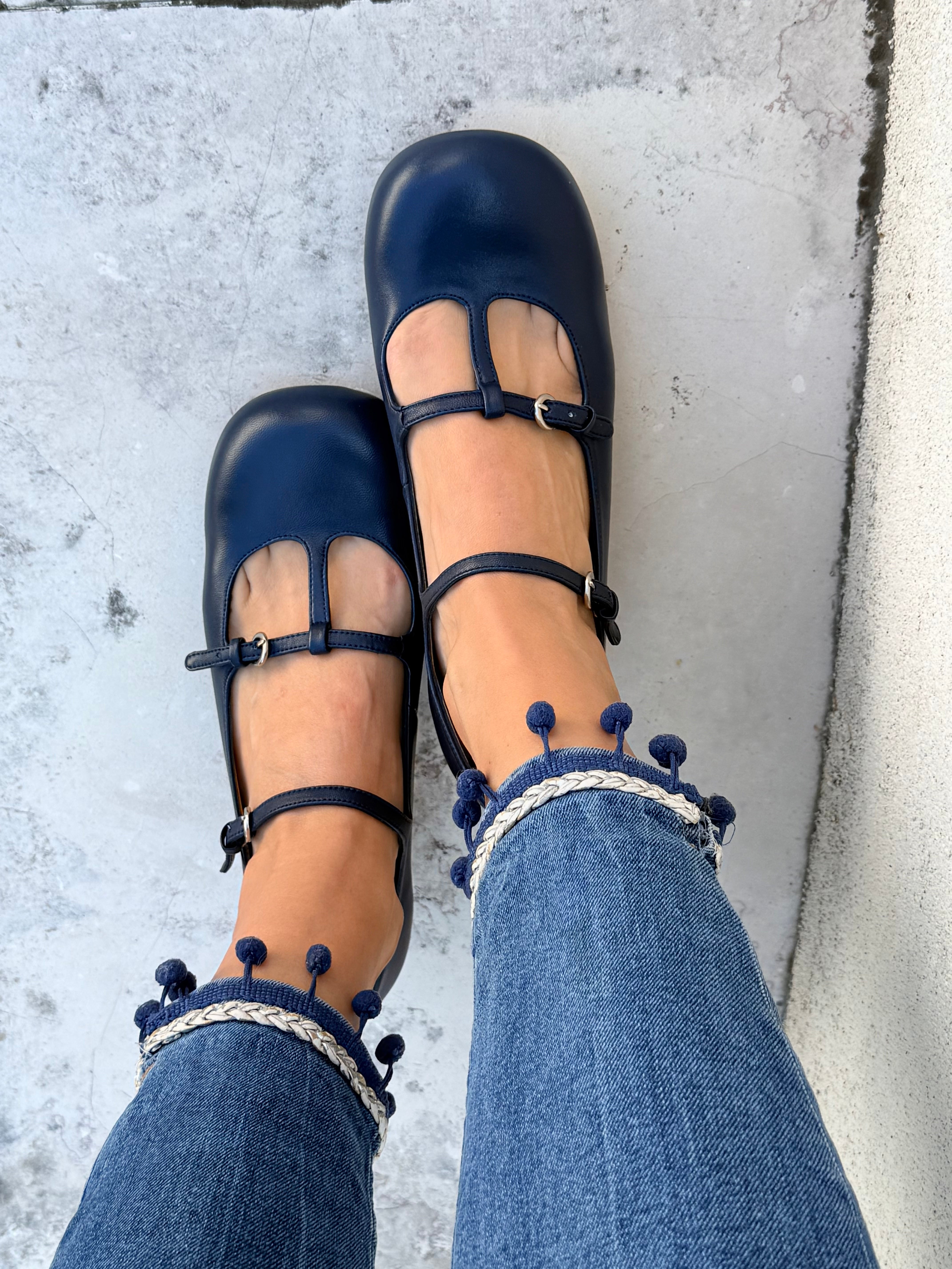 Image of Babette Navy maryjane in nappa blu tacco 3.5 artigianale lagattaconglistivali