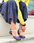 Maraska Blue d'orsay in nappa blu aperta ai lati tacco 3 cm artigianale marchigiana