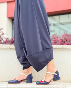 Image of Maraska Blue d'orsay in nappa blu aperta ai lati tacco 3 cm artigianale marchigiana