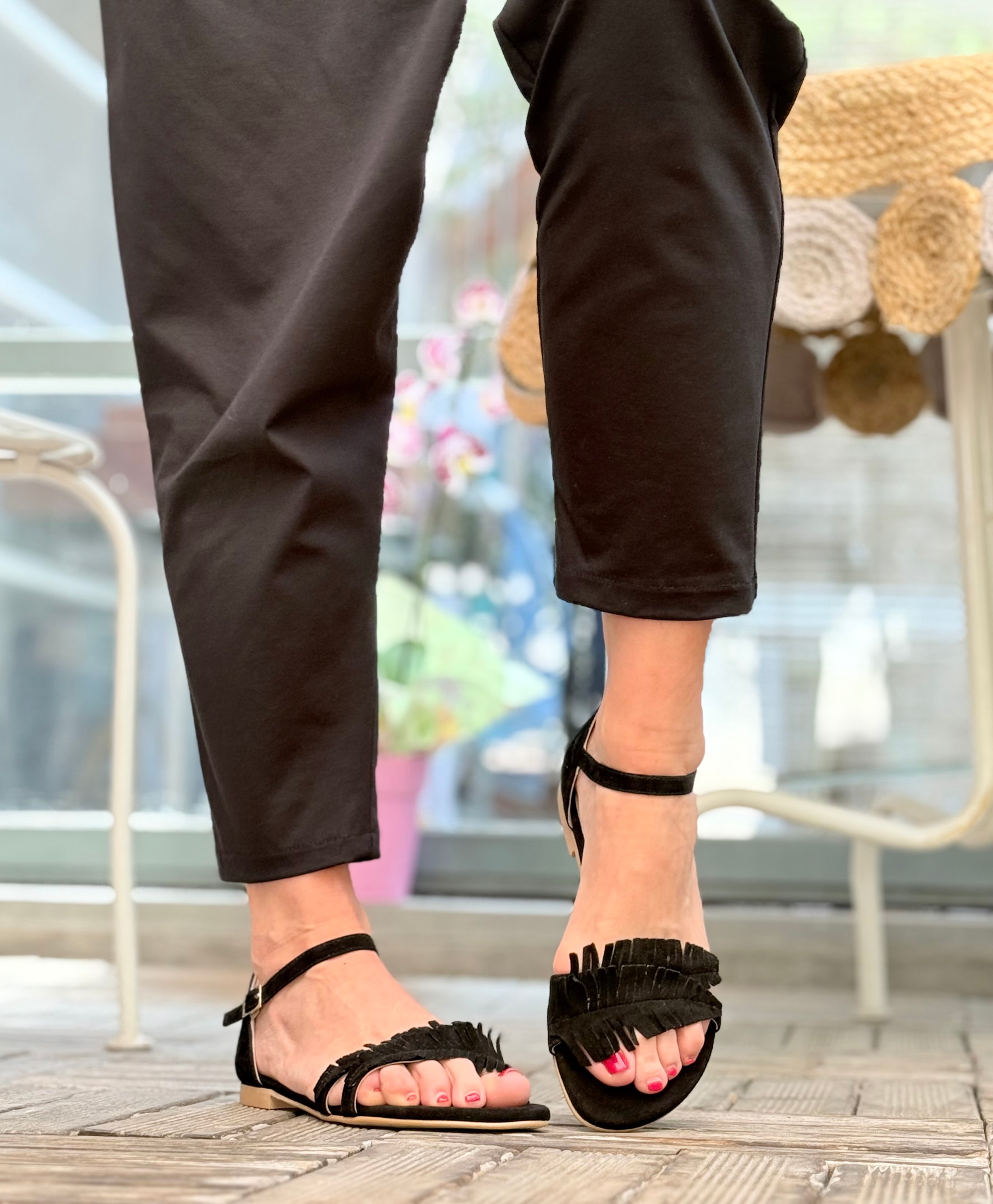 Image of Sioux Black sandalo basso in camoscio nero tacco 1 cm lavorazione pugliese