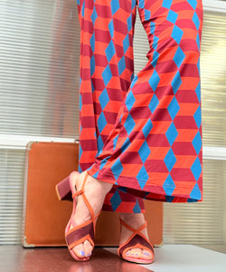 Image of Vivi Orange sandalo in nappa bordeaux e camoscio arancio tacco 6.5 lavorazione pugliese