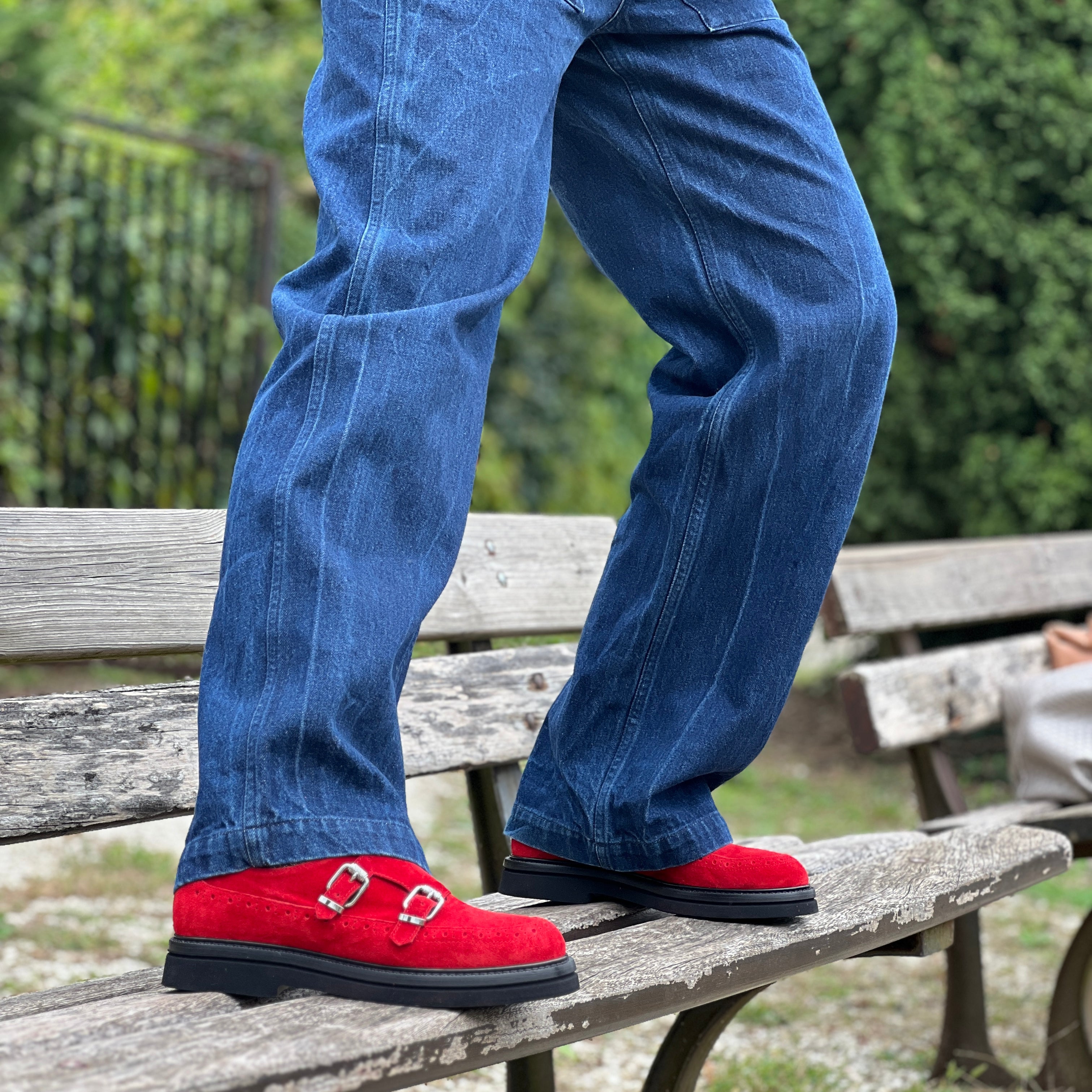 Image of Gordon Red Mocassino in camoscio rosso artigianale marchigiana