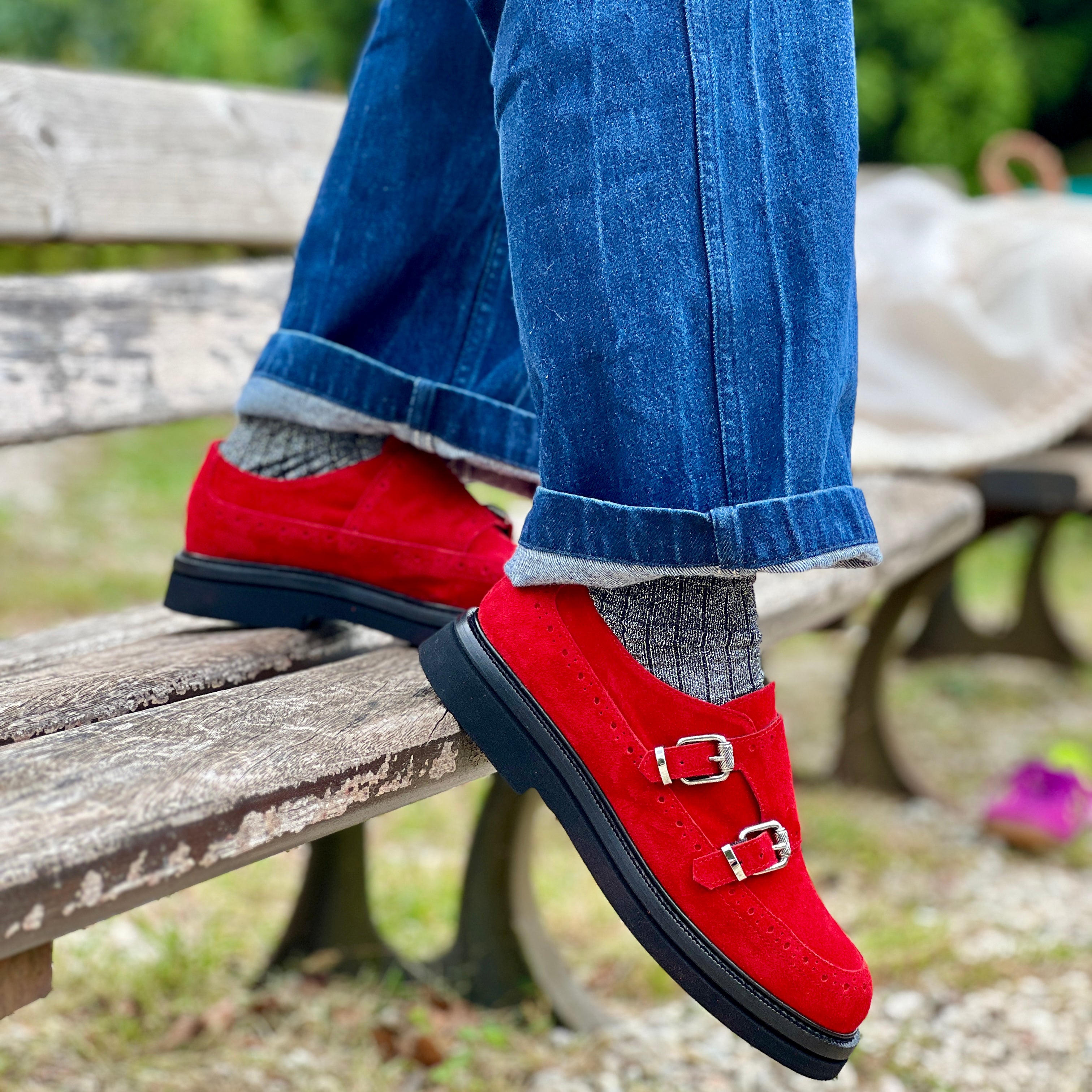 Image of Gordon Red Mocassino in camoscio rosso artigianale marchigiana