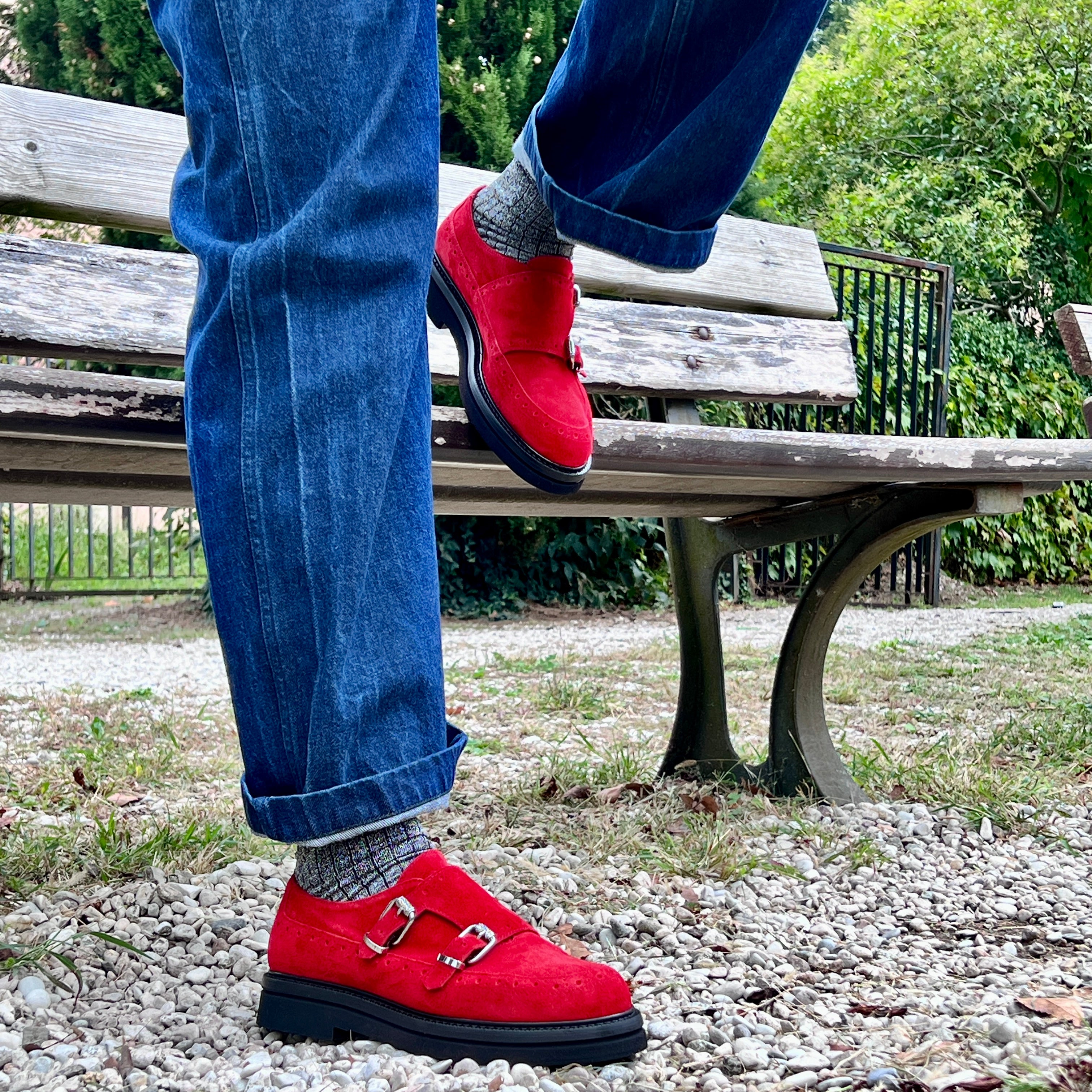 Image of Gordon Red Mocassino in camoscio rosso artigianale marchigiana