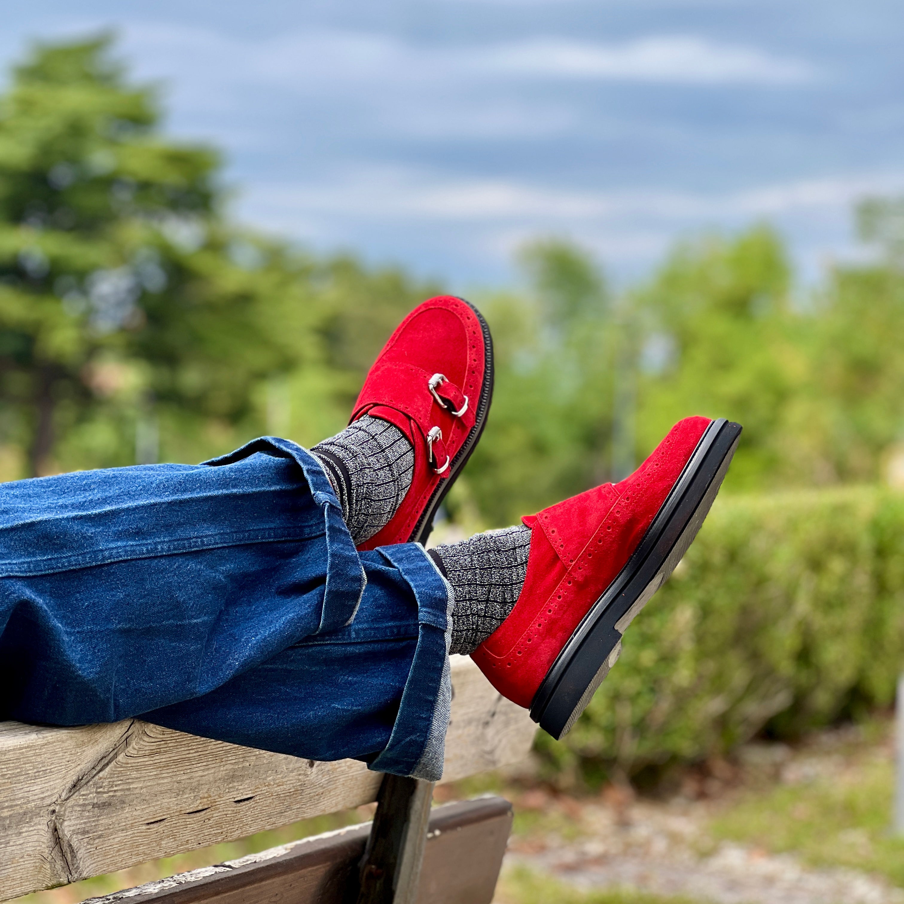 Image of Gordon Red Mocassino in camoscio rosso artigianale marchigiana