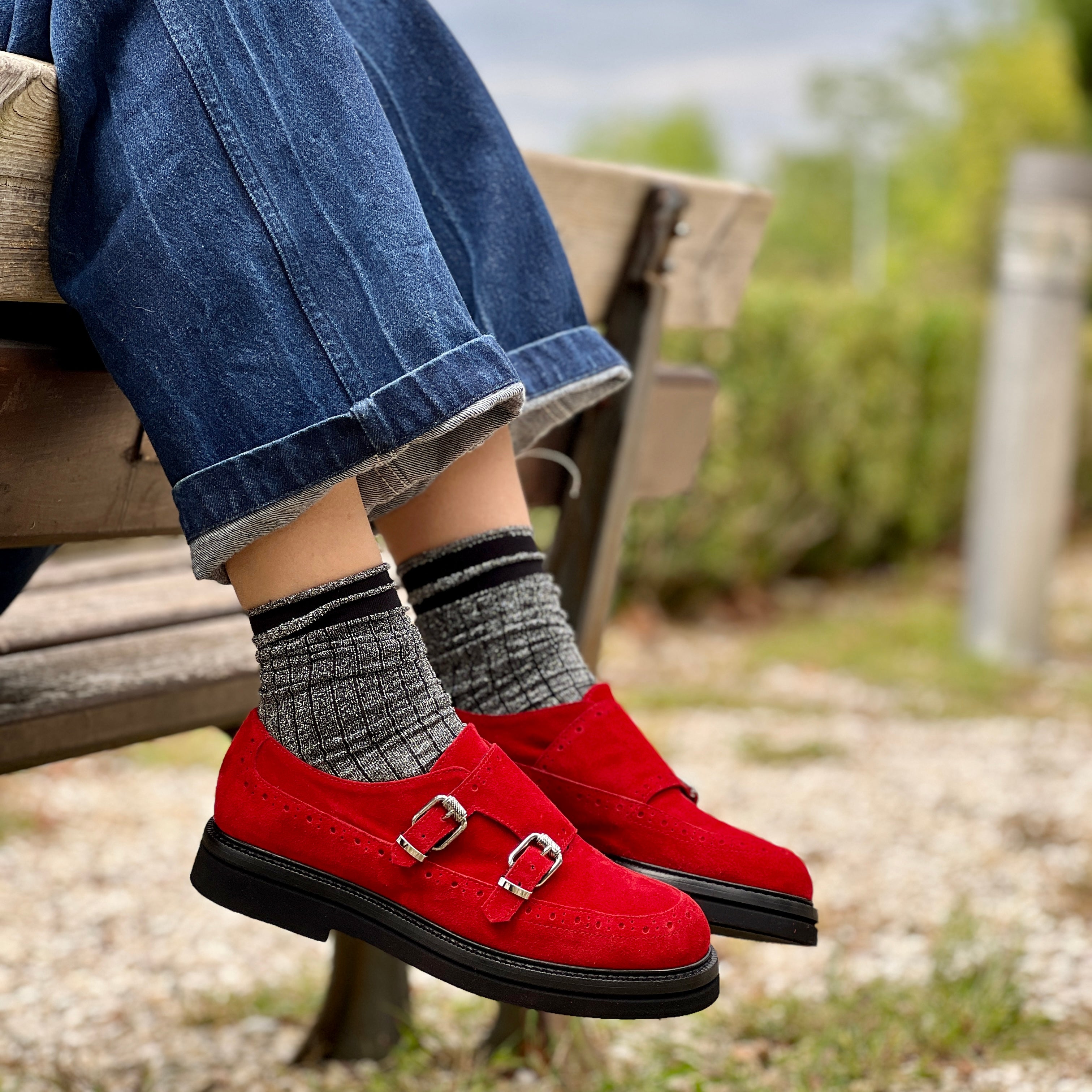 Image of Gordon Red Mocassino in camoscio rosso artigianale marchigiana