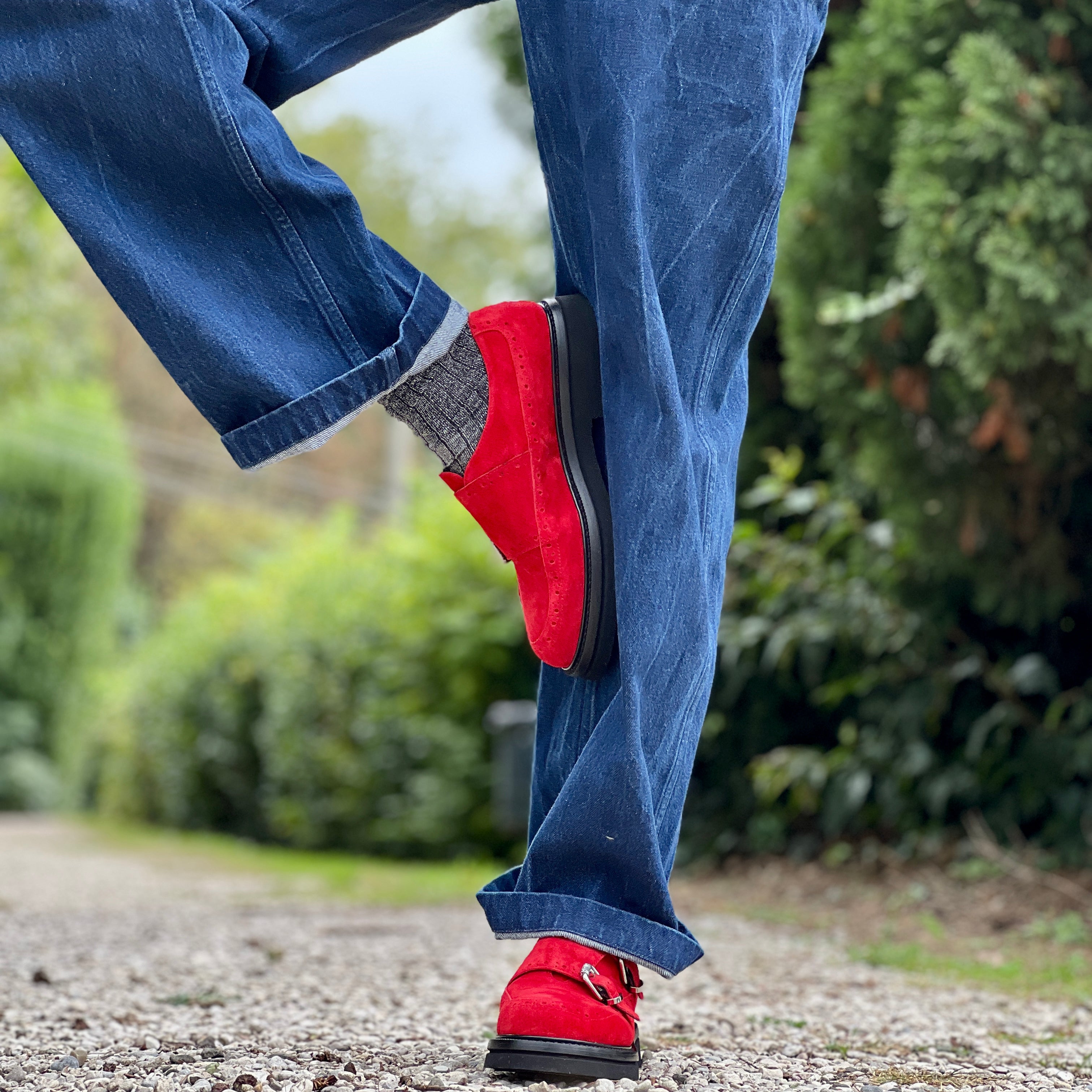 Image of Gordon Red Mocassino in camoscio rosso artigianale marchigiana