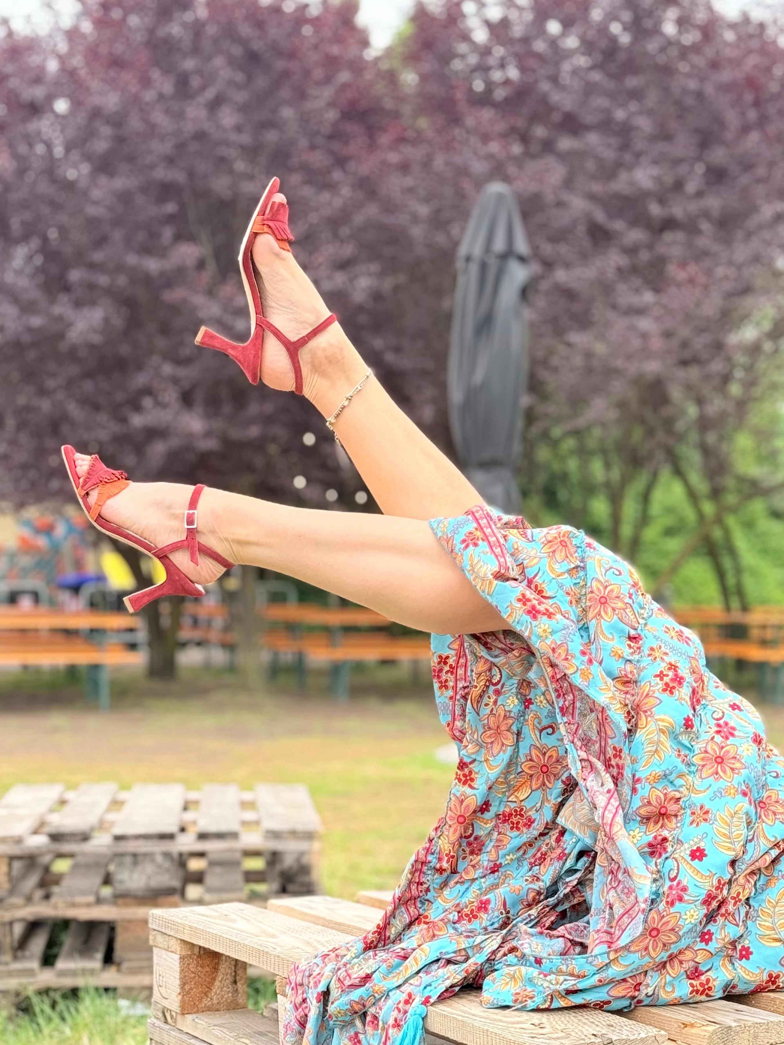 Image of Apache Brick sandalo in camoscio tacco 8 cm artigianale pugliese