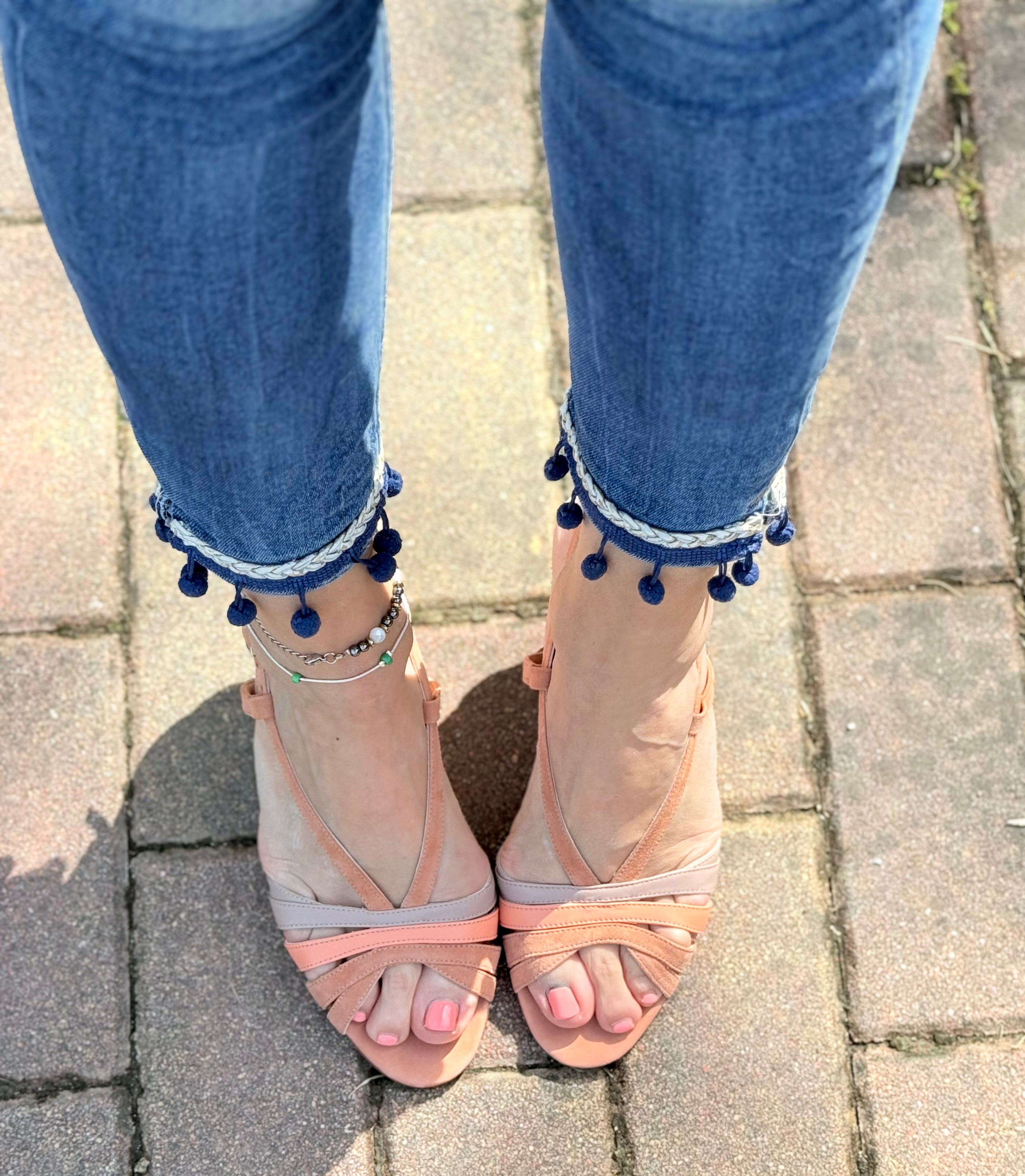 Image of Penta Rose sandalo chanel in camoscio rosa tacco 7 artigianale toscana