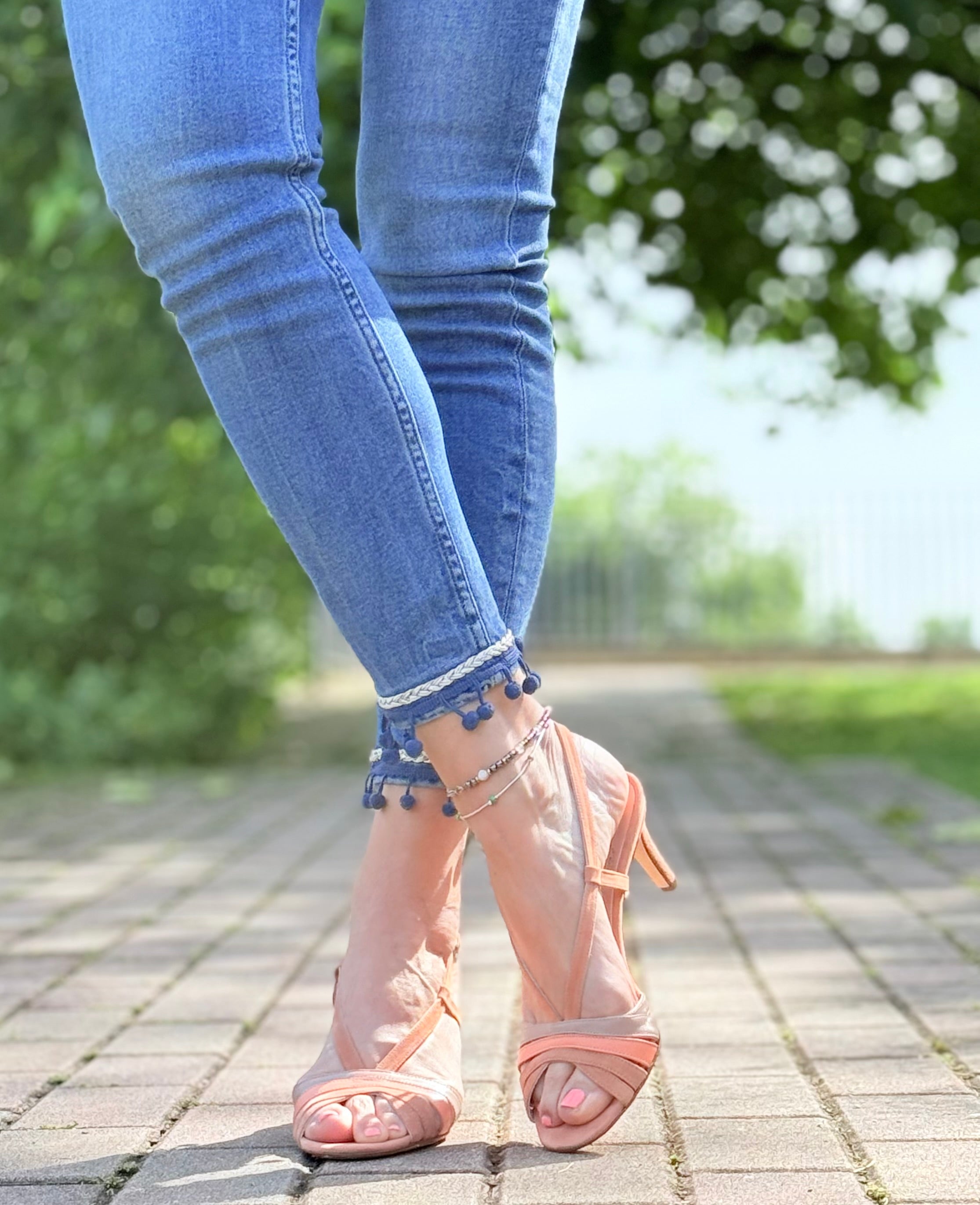 Image of Penta Rose sandalo chanel in camoscio rosa tacco 7 artigianale toscana