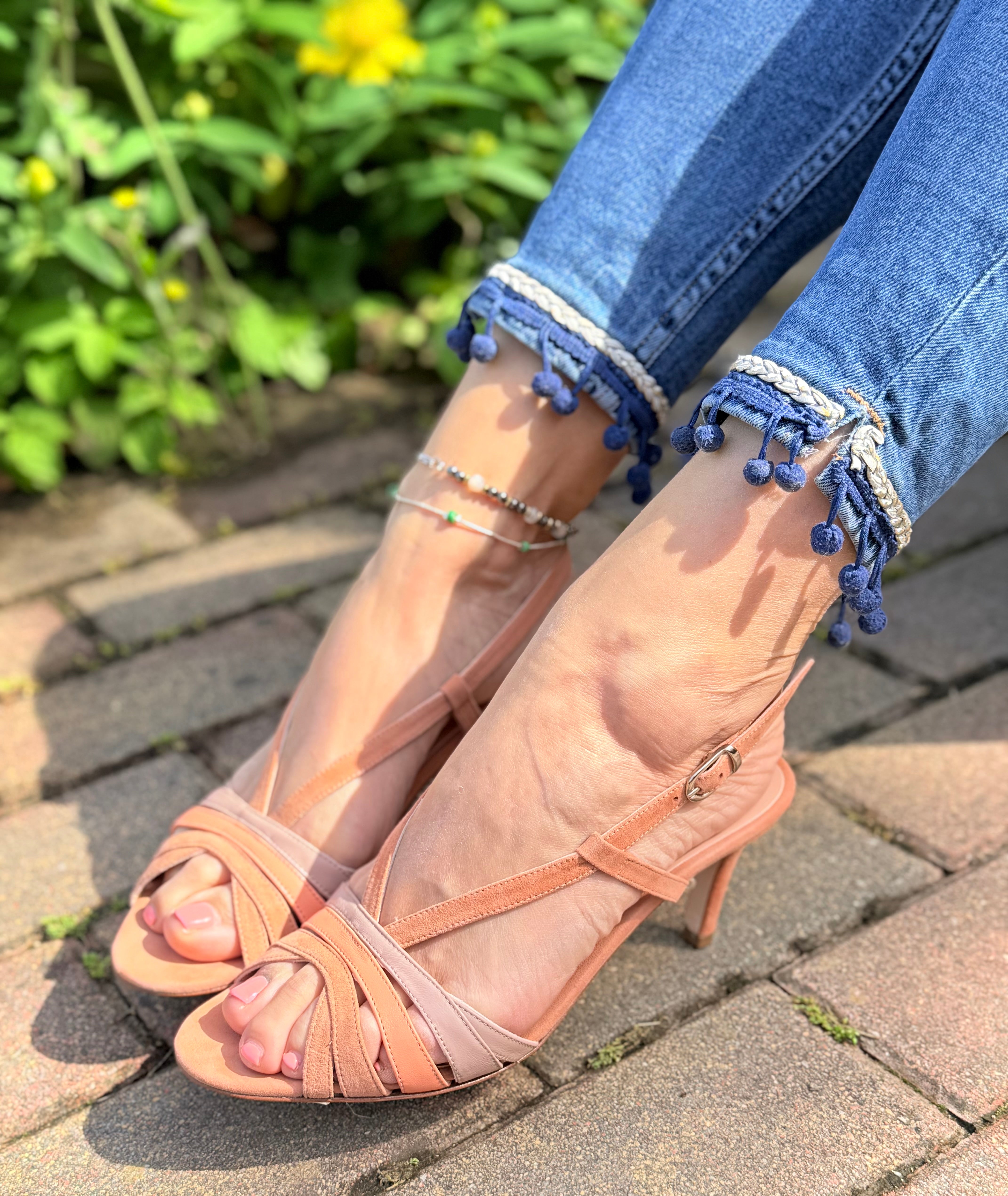 Image of Penta Rose sandalo chanel in camoscio rosa tacco 7 artigianale toscana