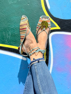 Zina Rafia scarpina in rafia multicolore tacco 2cm artigianale marchigiana 36 Azzurro