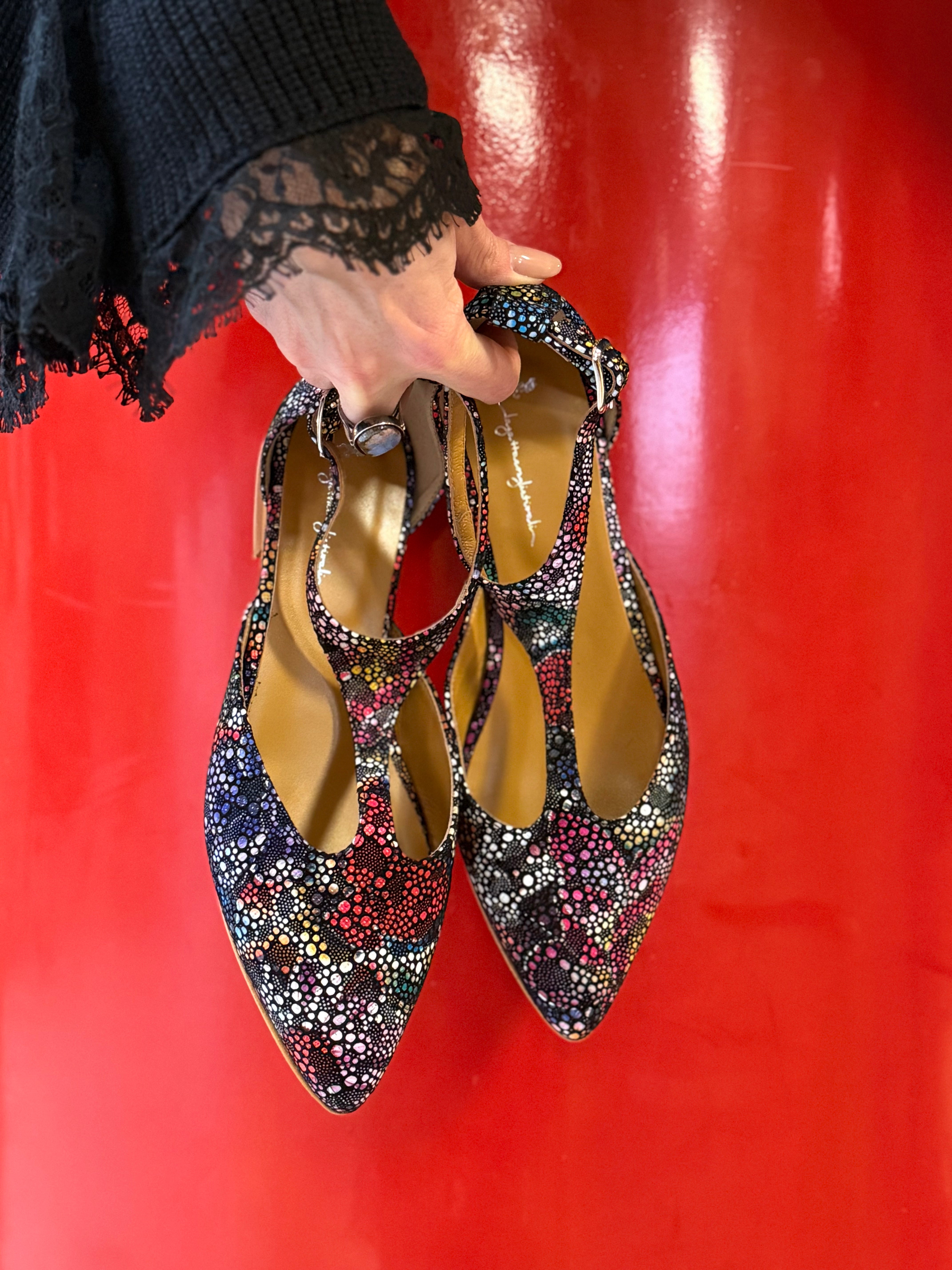 Image of Lucy Multi scarpina bassa t-bar in nappa multicolor - tacco 2 cm artigianale marchigiana