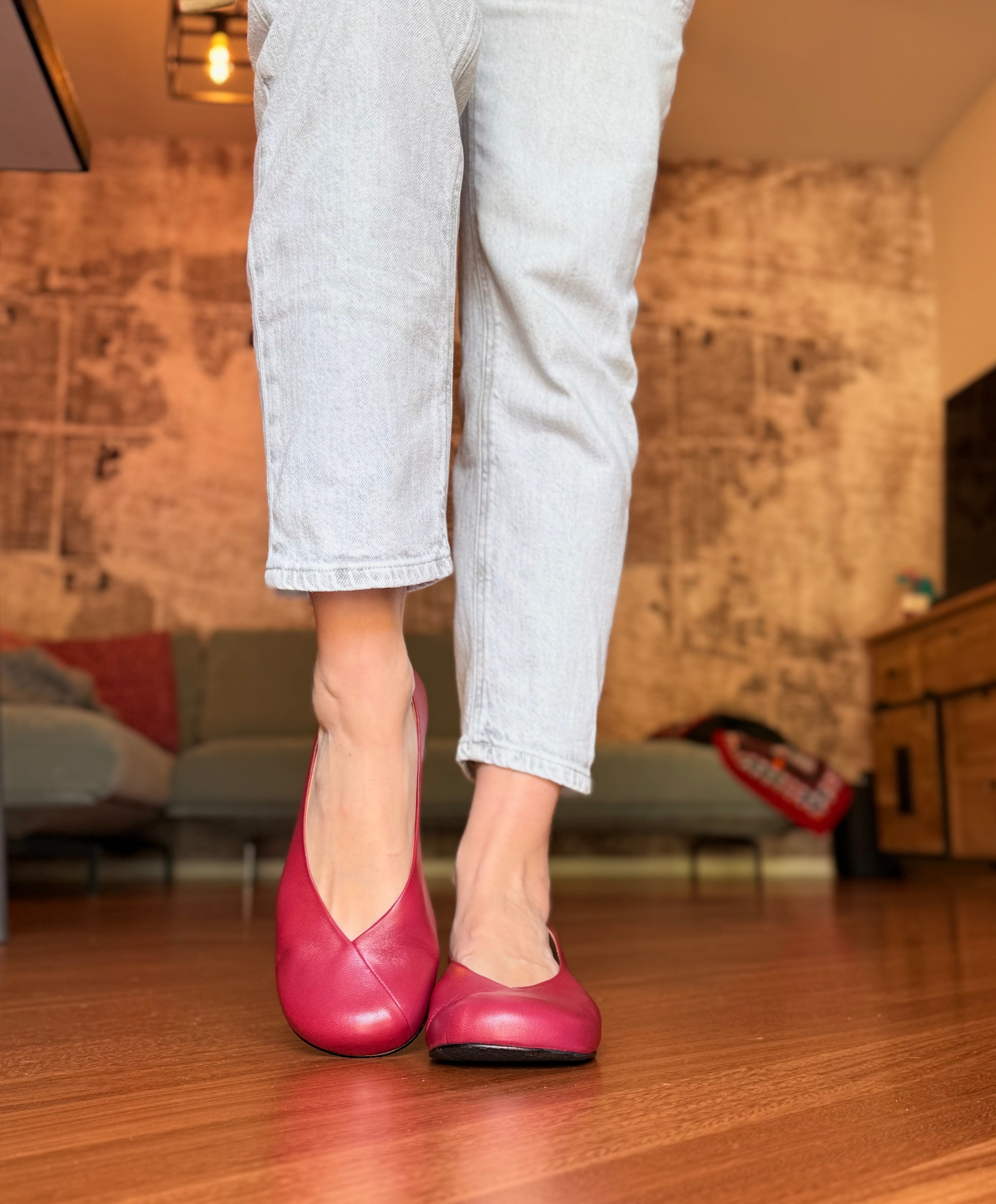 Image of Babu Cherry ballerina in nappa ciliegia tacco 1.5 artigianale