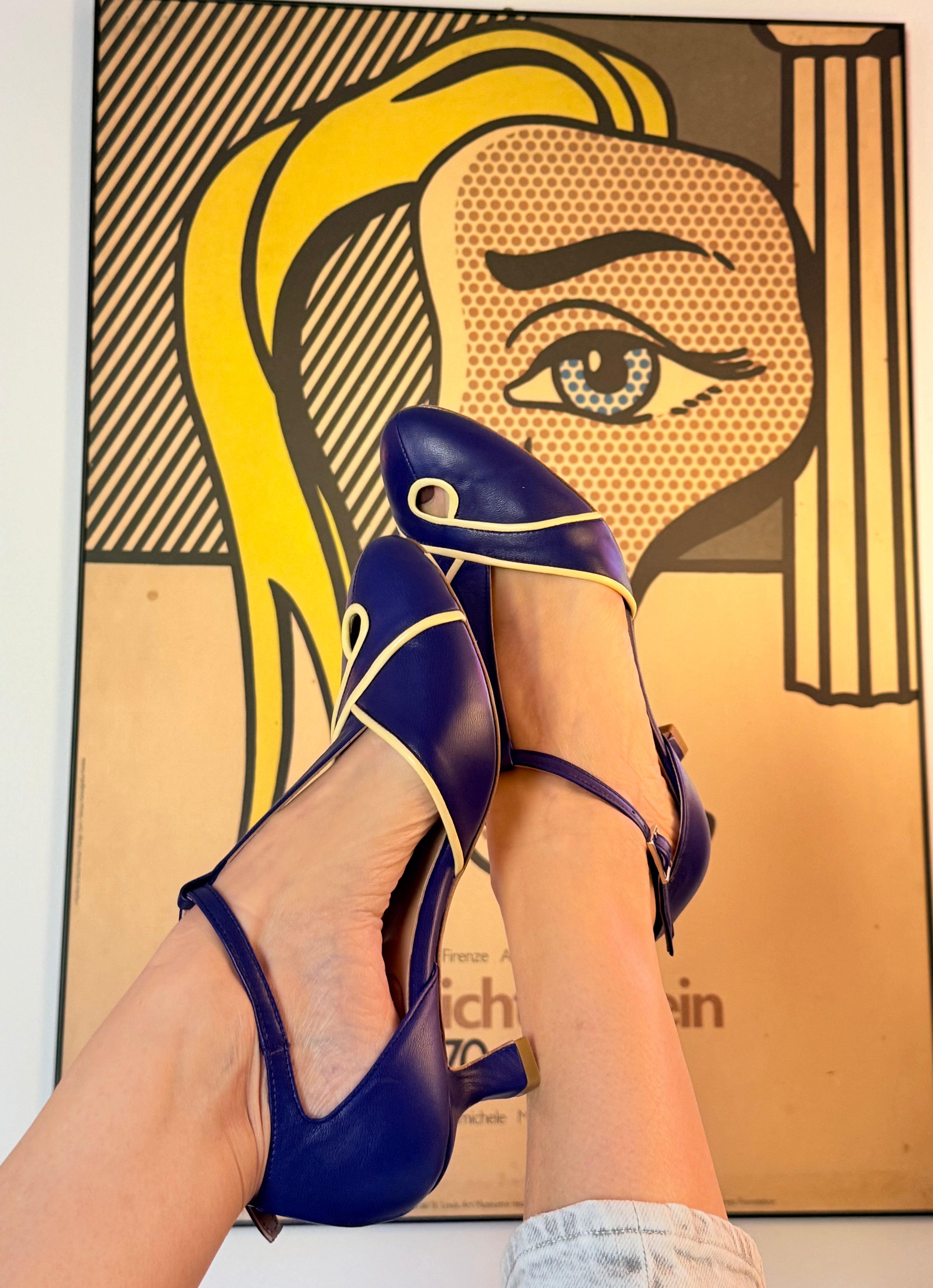 Image of La Giò Uva decollete t-bar con tacco 5 cm in nappa viola artigianale marchigiana