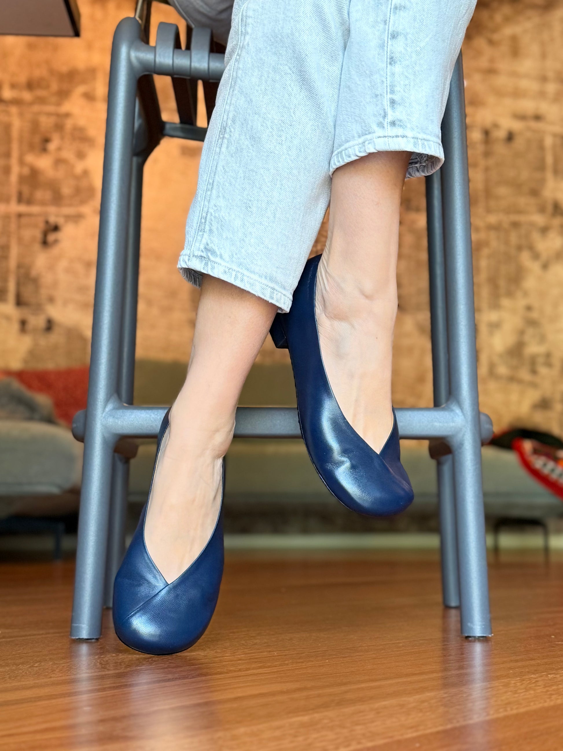 Babu Navy ballerina in nappa blu tacco 1.5 artigianale