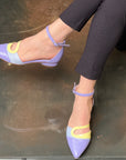 Maia Lilac ballerina con tacco in nappa lilla jeans e giallo artigianale toscana