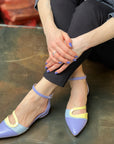 Maia Lilac ballerina con tacco in nappa lilla jeans e giallo artigianale toscana