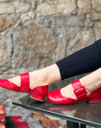 Rop Red ballerina con accessorio passante in nappa rossa Lagattaconglistivali
