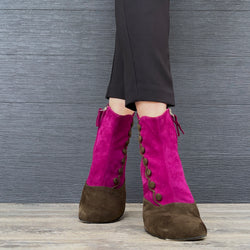 Image of MaryPoppins Fuxia tronchetto stile vintage in camoscio marrone e fuxia artigianale Lagattaconglistivali