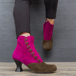 Image of MaryPoppins Fuxia tronchetto stile vintage in camoscio marrone e fuxia artigianale Lagattaconglistivali