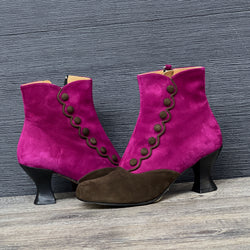 Image of MaryPoppins Fuxia tronchetto stile vintage in camoscio marrone e fuxia artigianale Lagattaconglistivali