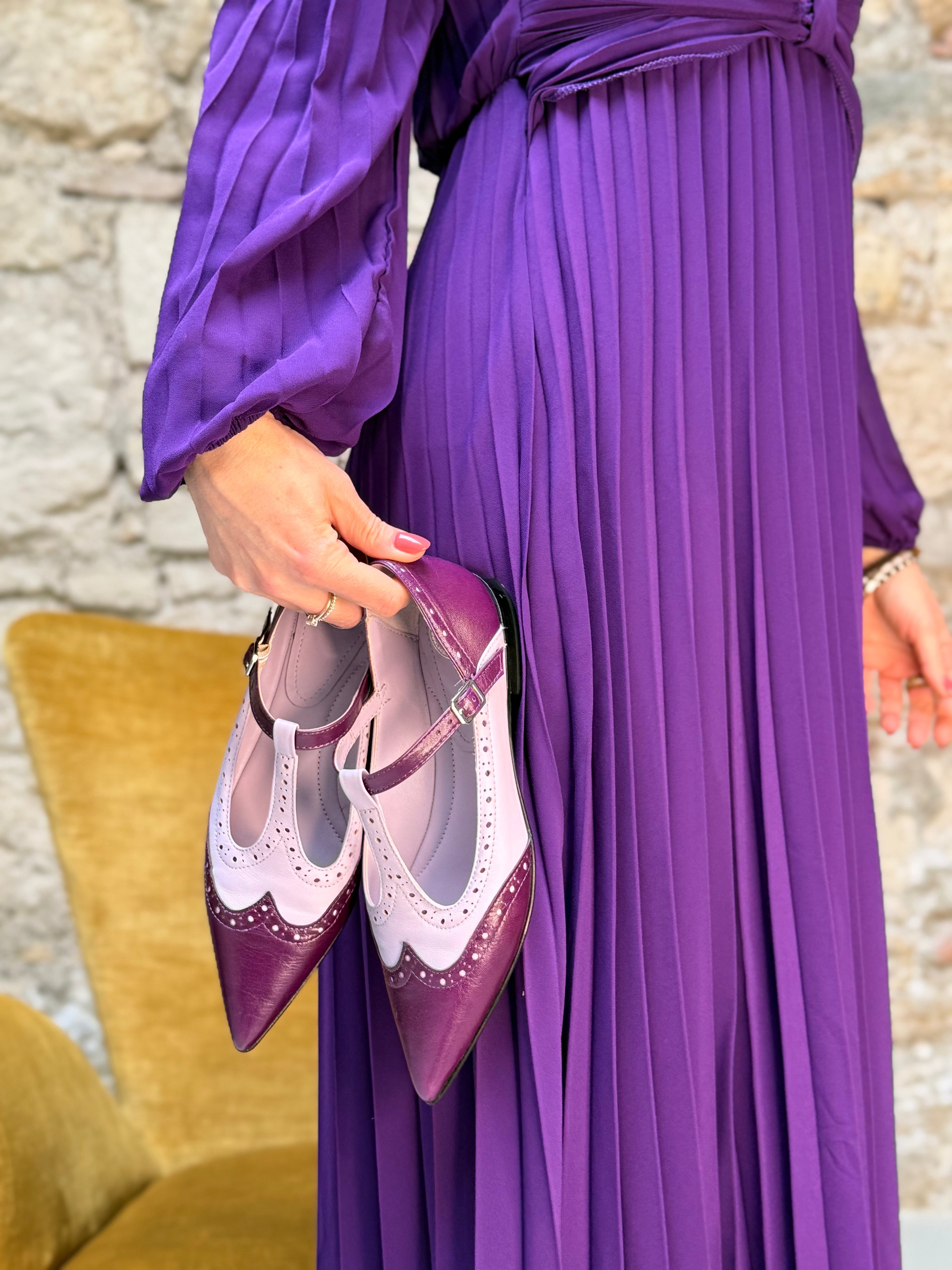 Image of Wendy Uva scarpina bassa a sacchetto in nappa viola e glicine tacco 1.5 artigianale marchigiana