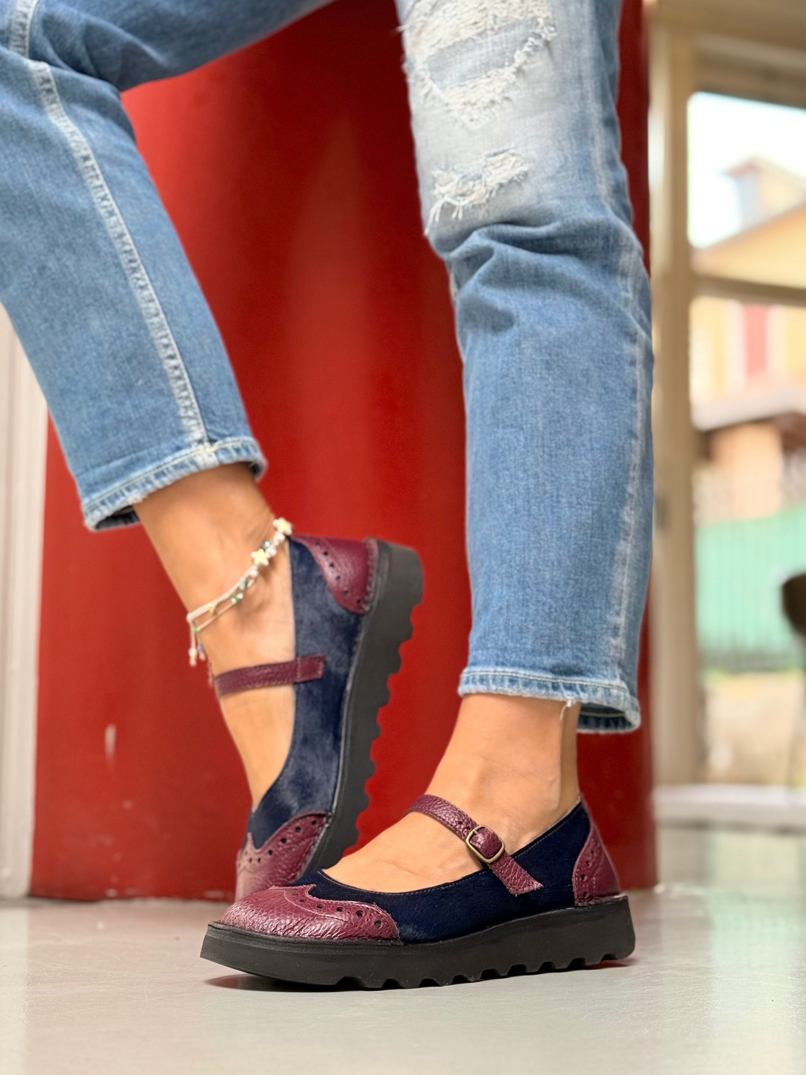Fisima Pony Blue scarpa bassa in cavallino e pelle suola vibram artigianale toscana