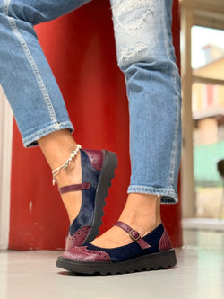 Image of Fisima Pony Blue scarpa bassa in cavallino e pelle suola vibram artigianale toscana
