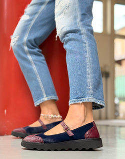 Image of Fisima Pony Blue scarpa bassa in cavallino e pelle suola vibram artigianale toscana