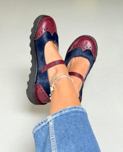 Image of Fisima Pony Blue scarpa bassa in cavallino e pelle suola vibram artigianale toscana