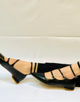 Amber Black ballerina con tre cinturini in nappa nera artigianale