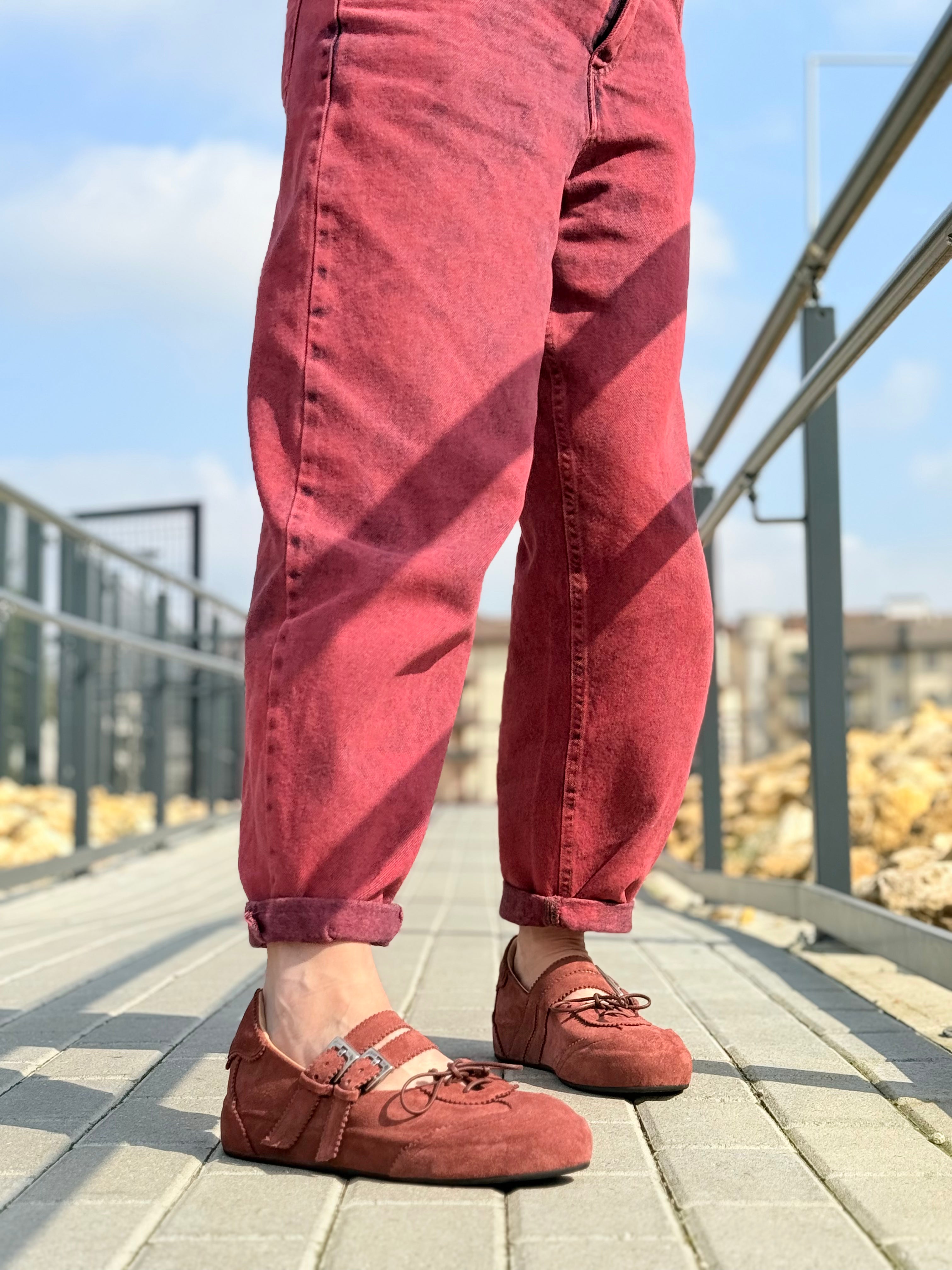 Image of Bulky Brick sneakers con doppia fibbia in camoscio mattone artigianale marchigiana