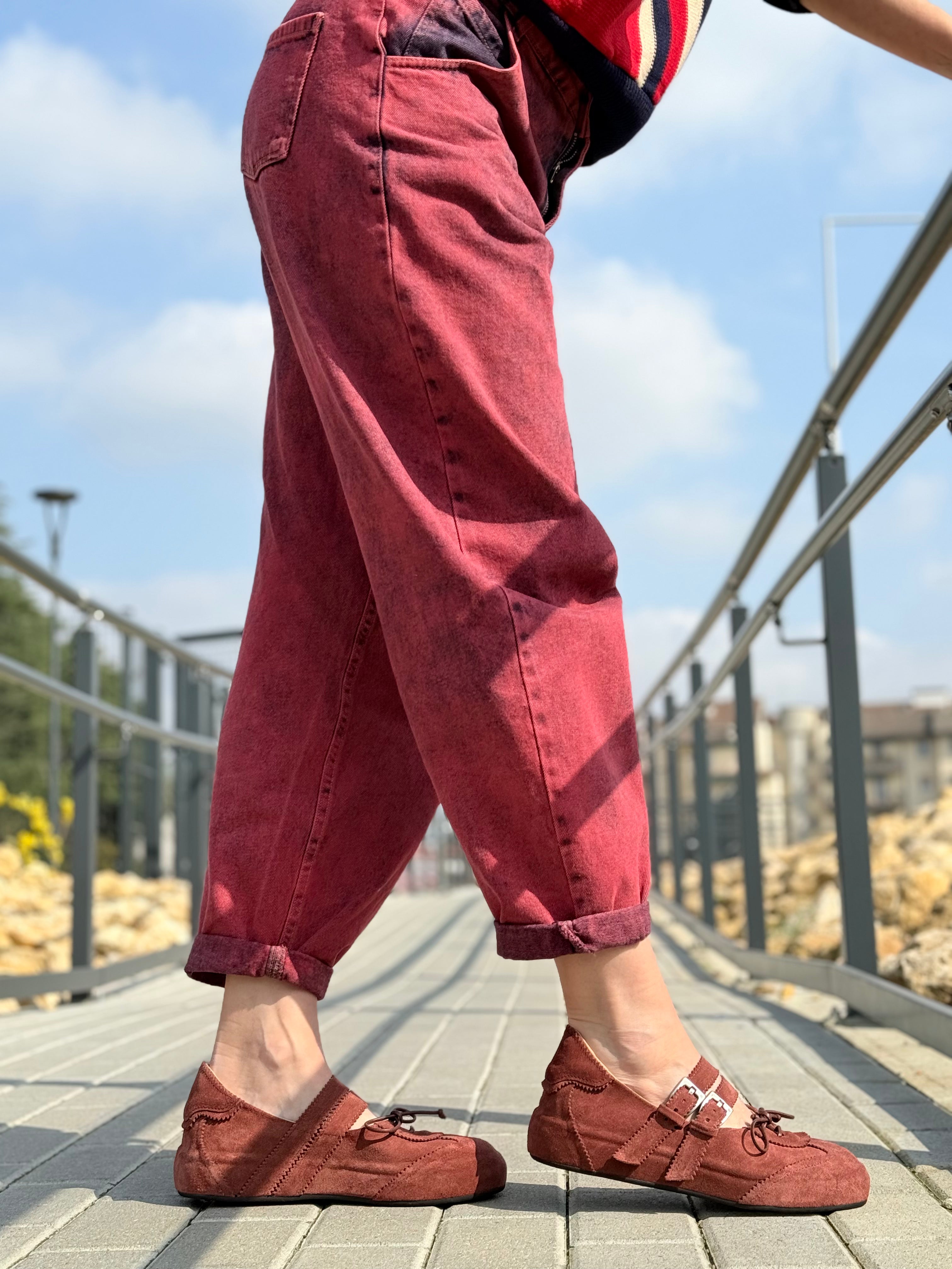 Image of Bulky Brick sneakers con doppia fibbia in camoscio mattone artigianale marchigiana