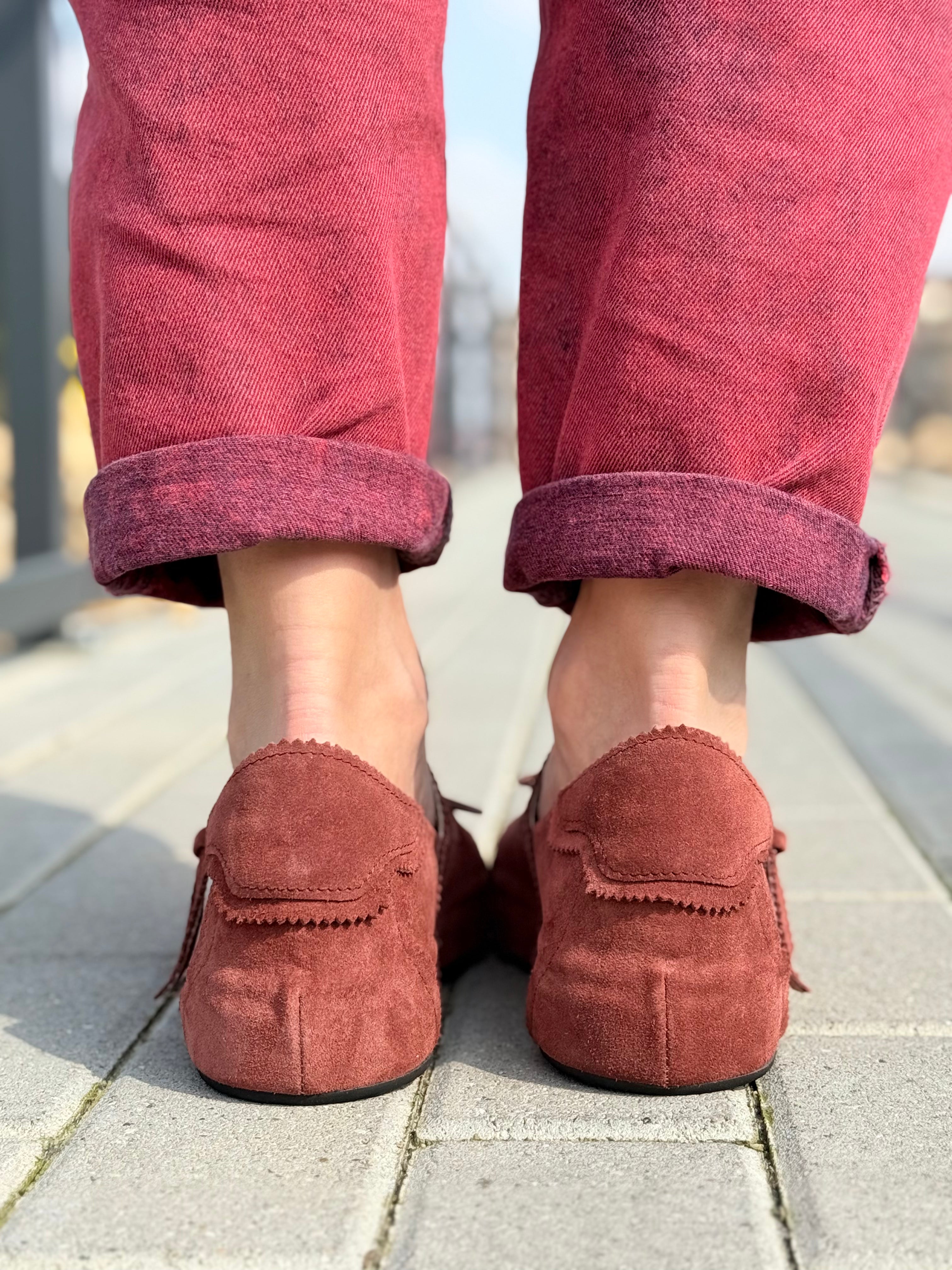 Image of Bulky Brick sneakers con doppia fibbia in camoscio mattone artigianale marchigiana