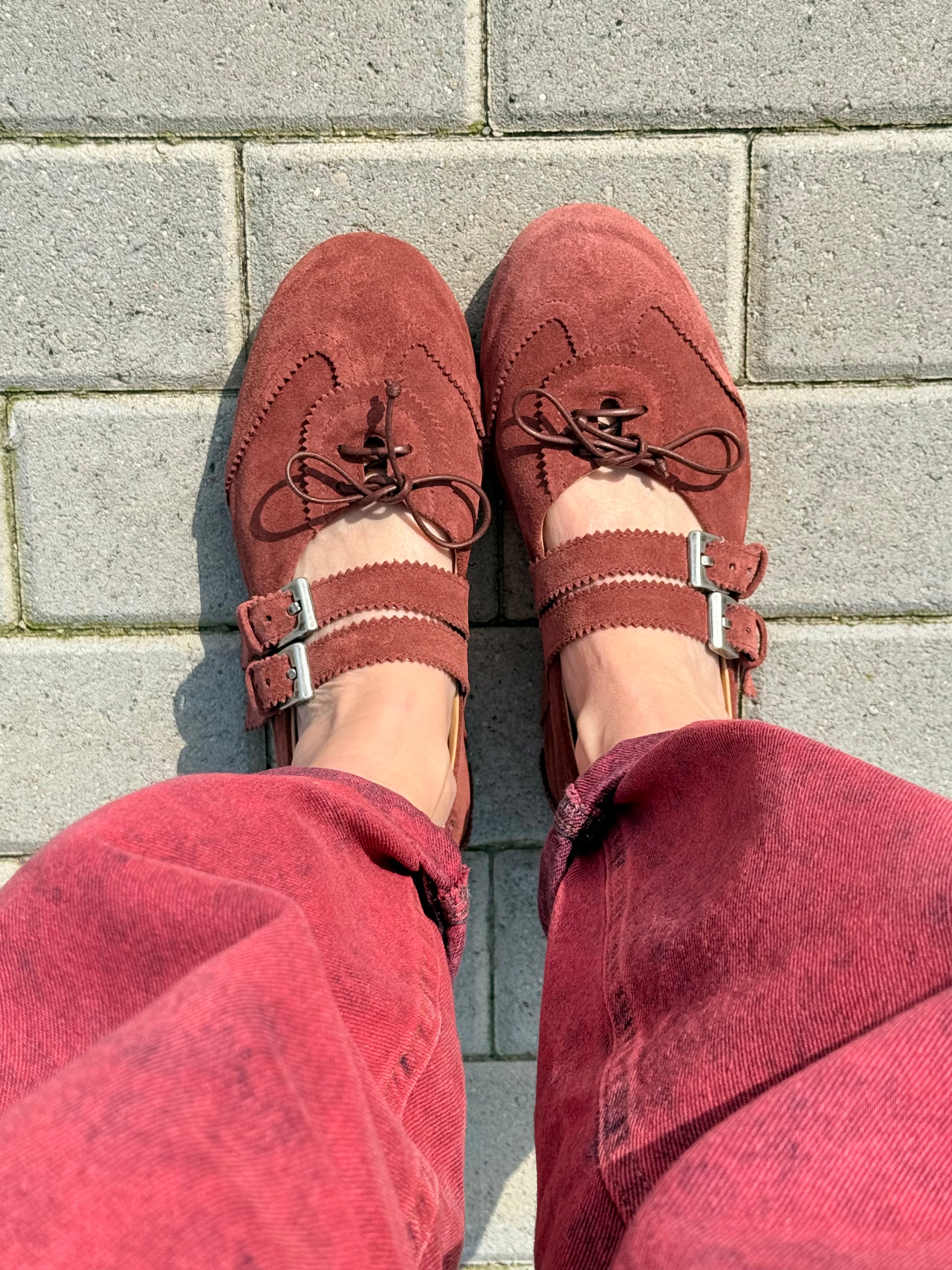 Image of Bulky Brick sneakers con doppia fibbia in camoscio mattone artigianale marchigiana