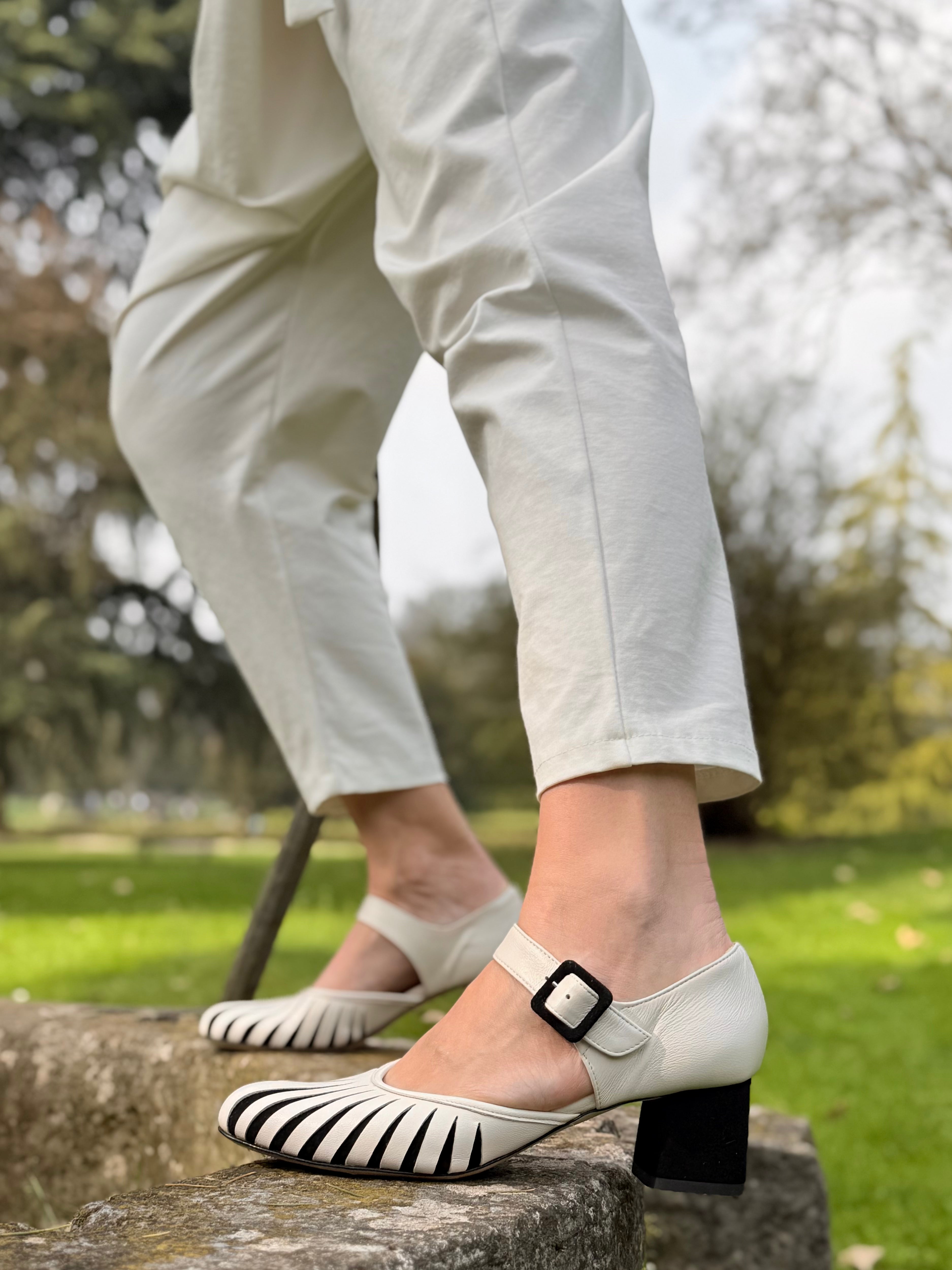 Image of Loren Bw mayjane in nappa avorio e camoscio nero tacco 5 artigianale toscana