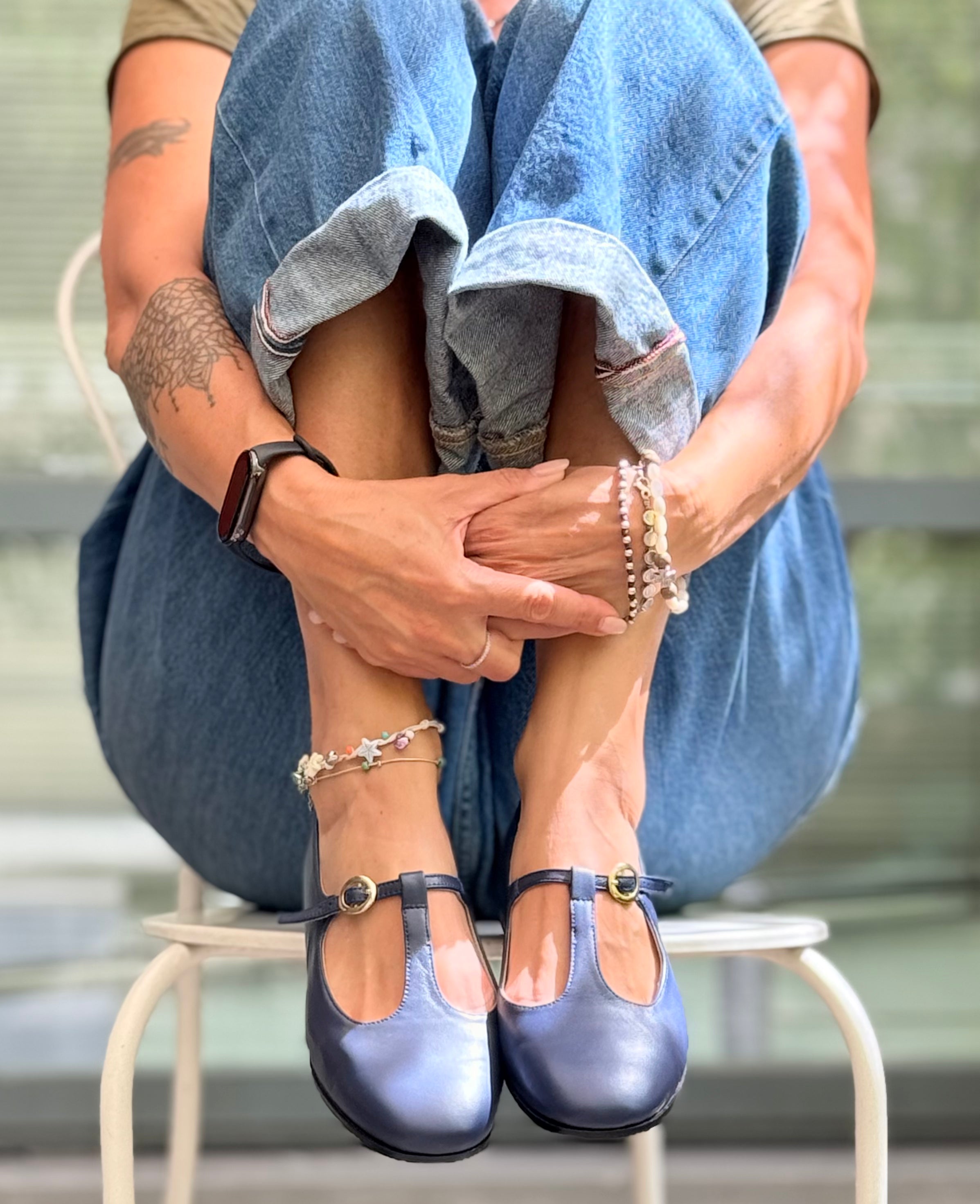 Image of Shirley Blu scarpina bassa in nappa blu tacco 2 artigianale pugliese