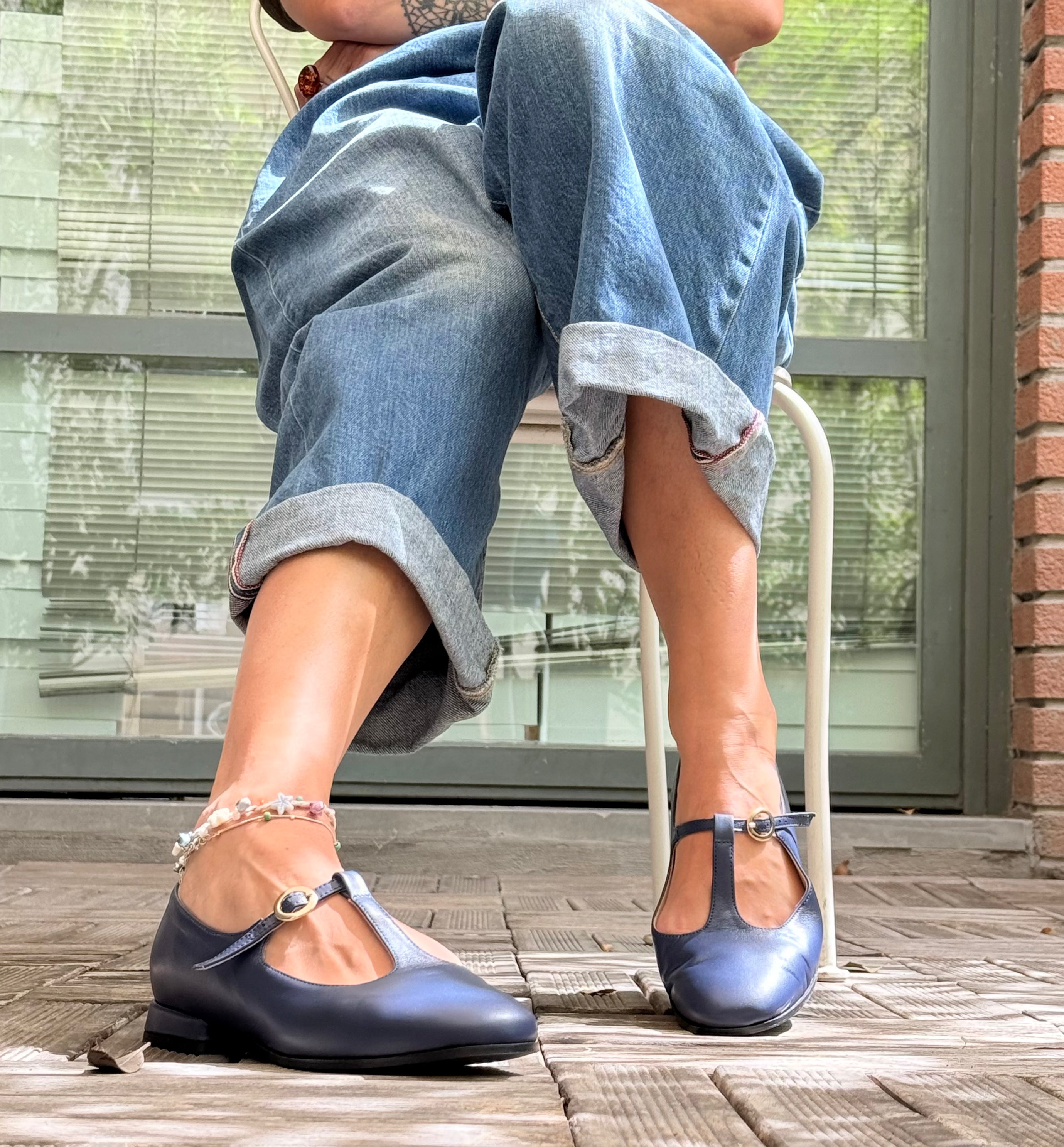Shirley Blu scarpina bassa in nappa blu tacco 2 artigianale pugliese