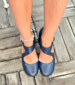 Image of Rafi Blu scarpina con tacco 8 cm in nappa blu artigianale marchigiana