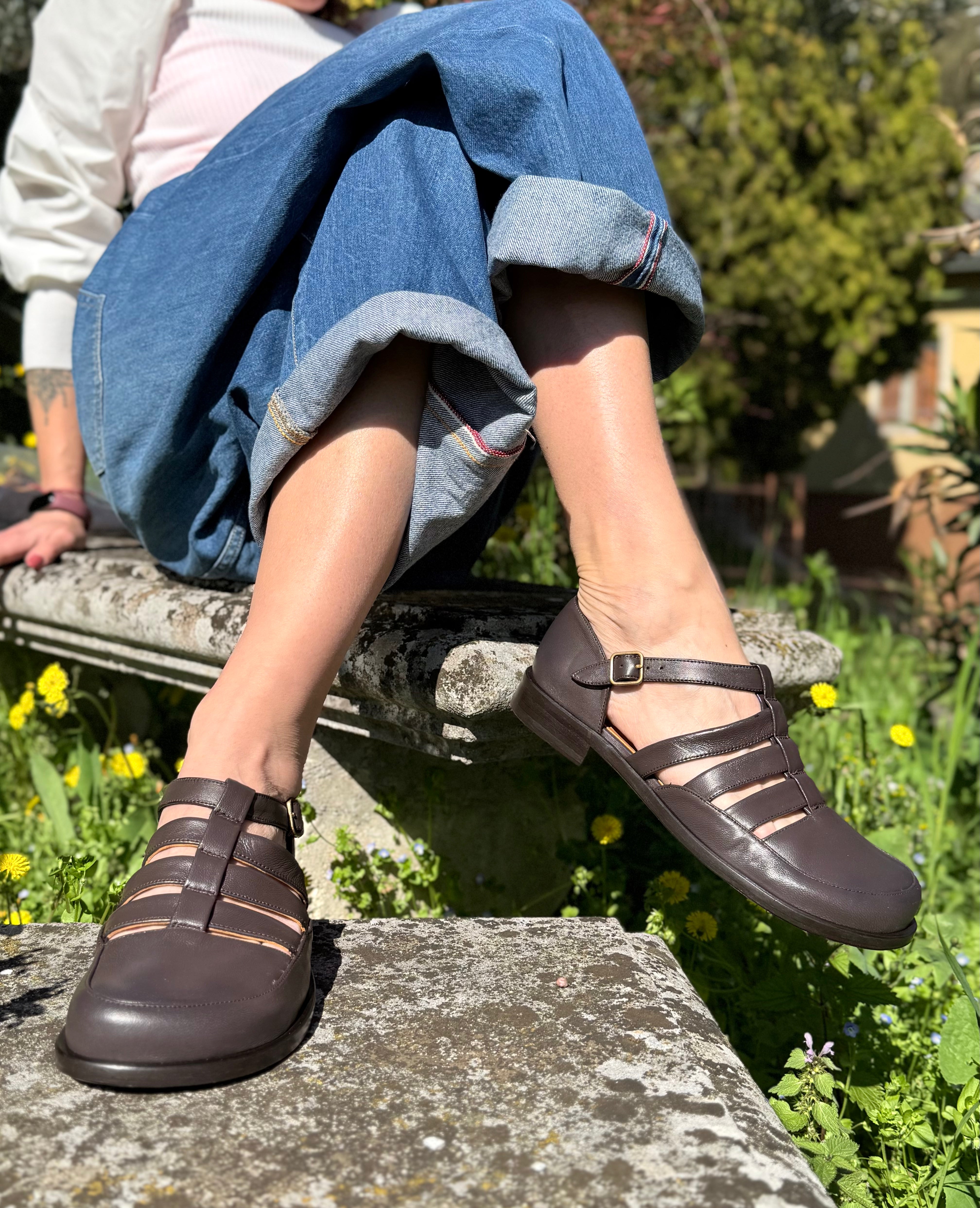 Image of Fratac Coffee scarpa bassa in nappa marrone tacco 2 artigianale lagattaconglistivali