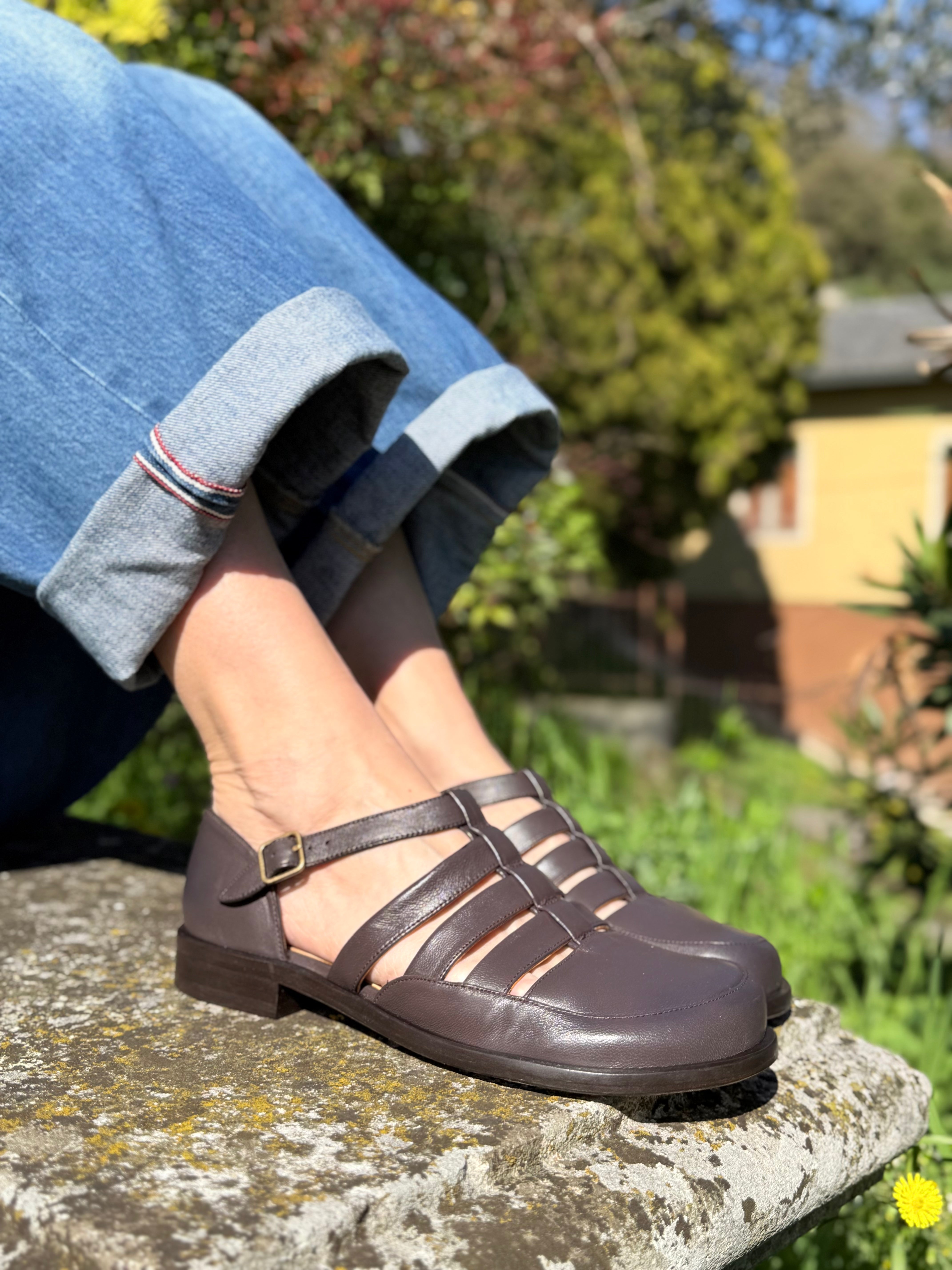 Image of Fratac Coffee scarpa bassa in nappa marrone tacco 2 artigianale lagattaconglistivali