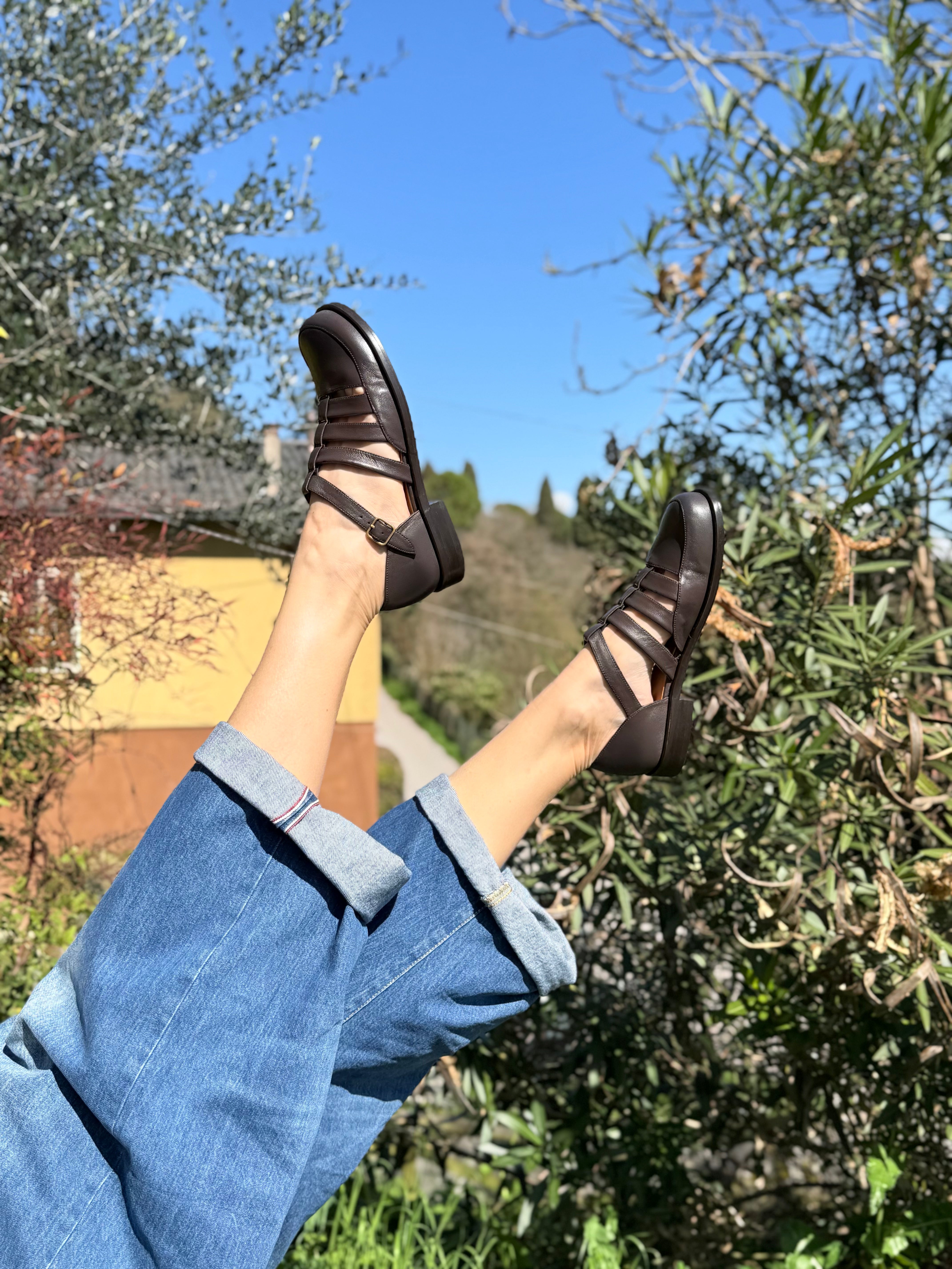Image of Fratac Coffee scarpa bassa in nappa marrone tacco 2 artigianale lagattaconglistivali